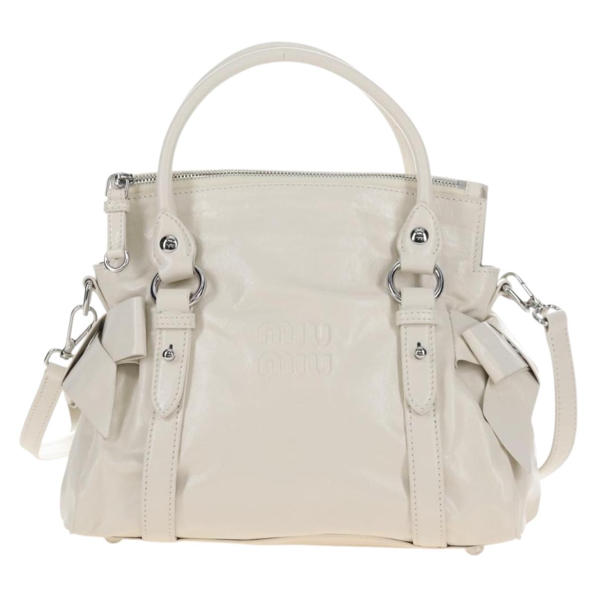Miu Miu Hand Bag Leather 2way White Silver Auth 208294SAM