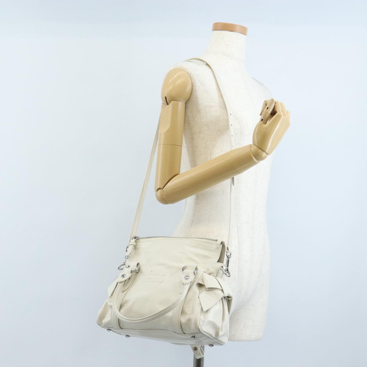 Miu Miu Hand Bag Leather 2way White Silver Auth 208294SAM