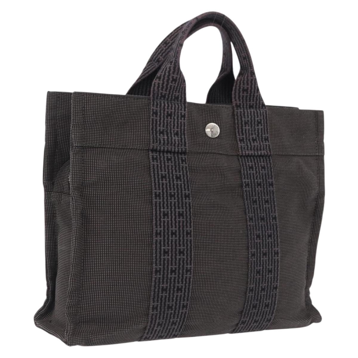 HERMES Her Line PM Hand Bag Canvas Gray Silver Auth 208296