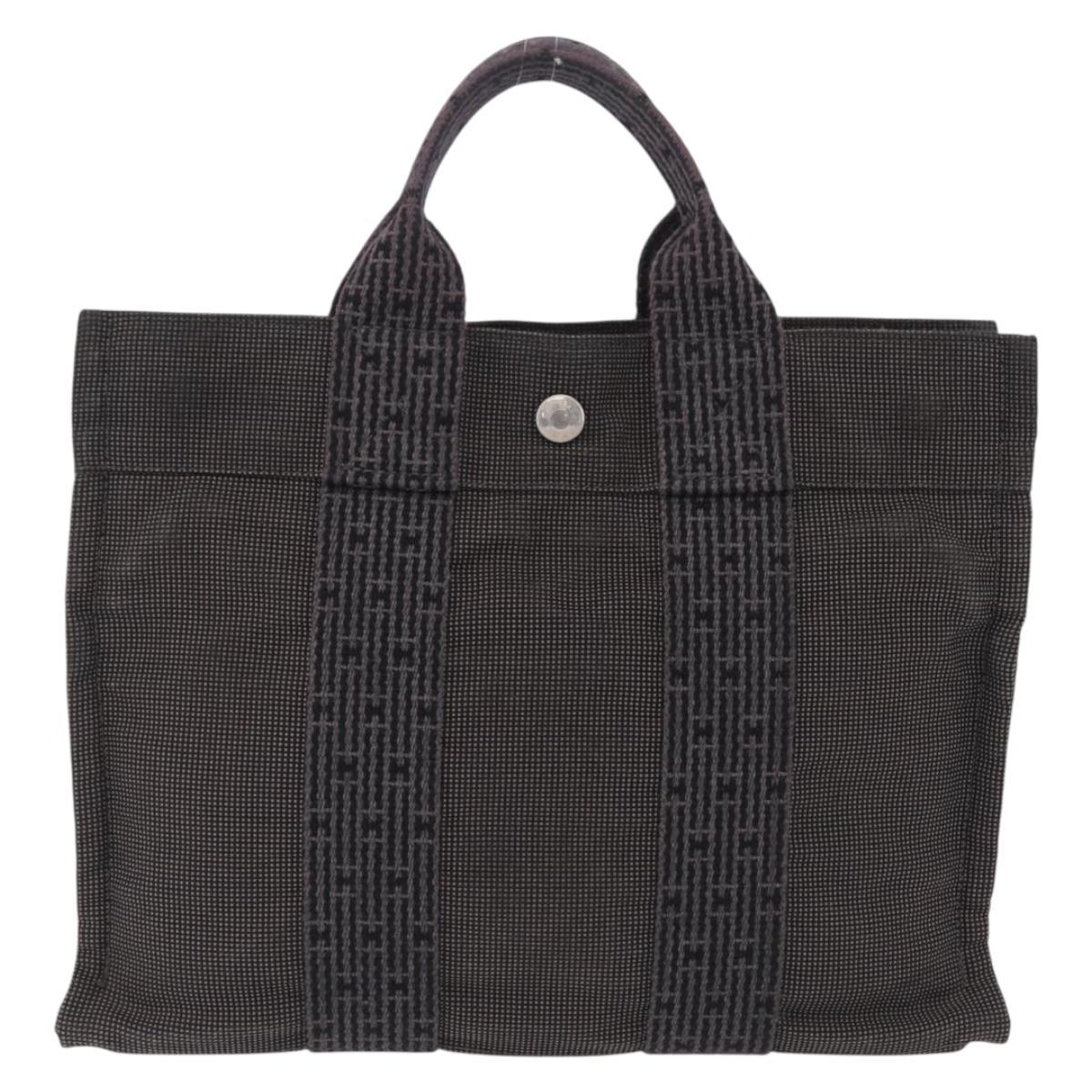 HERMES Her Line PM Hand Bag Canvas Gray Silver Auth 208296