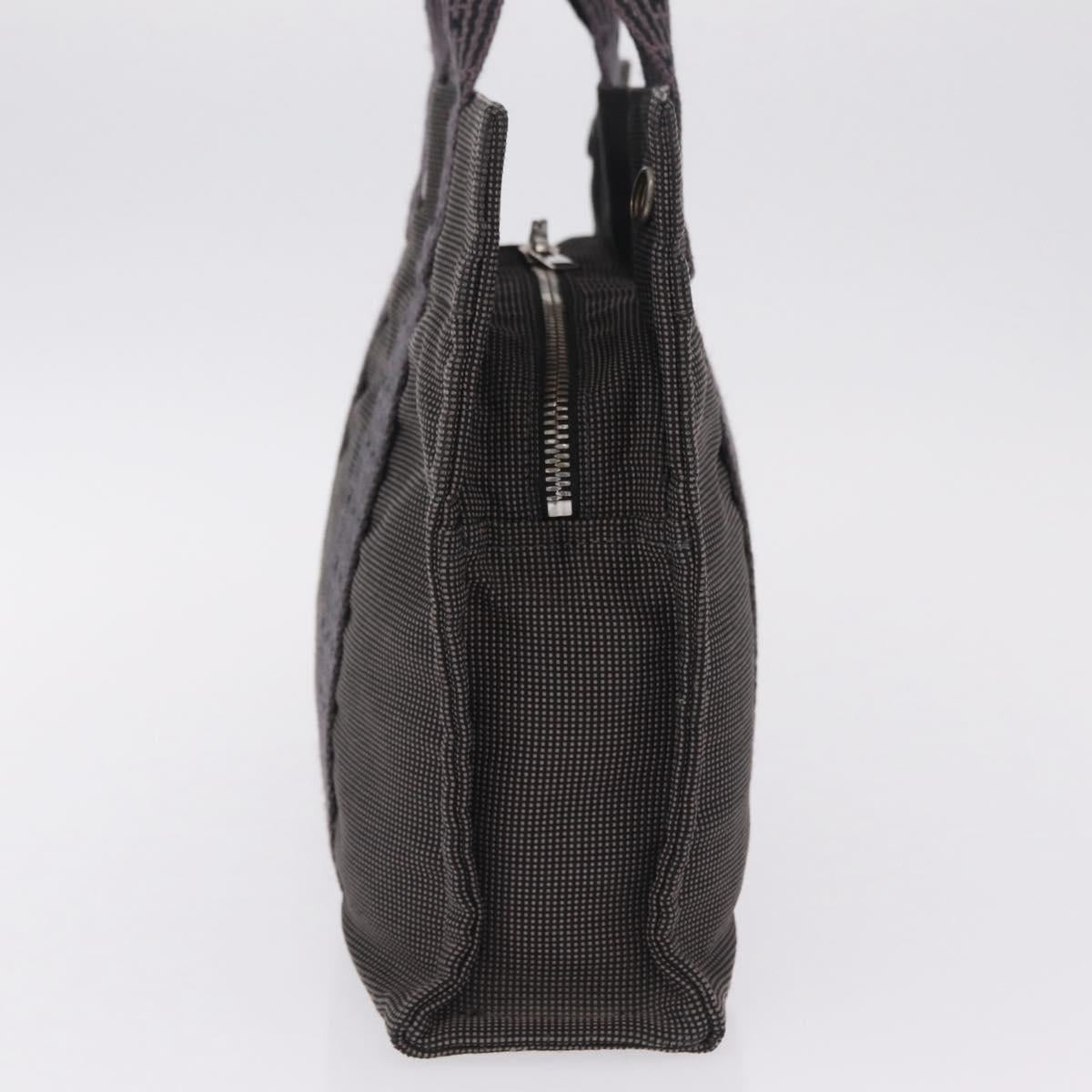 HERMES Her Line PM Hand Bag Canvas Gray Silver Auth 208296
