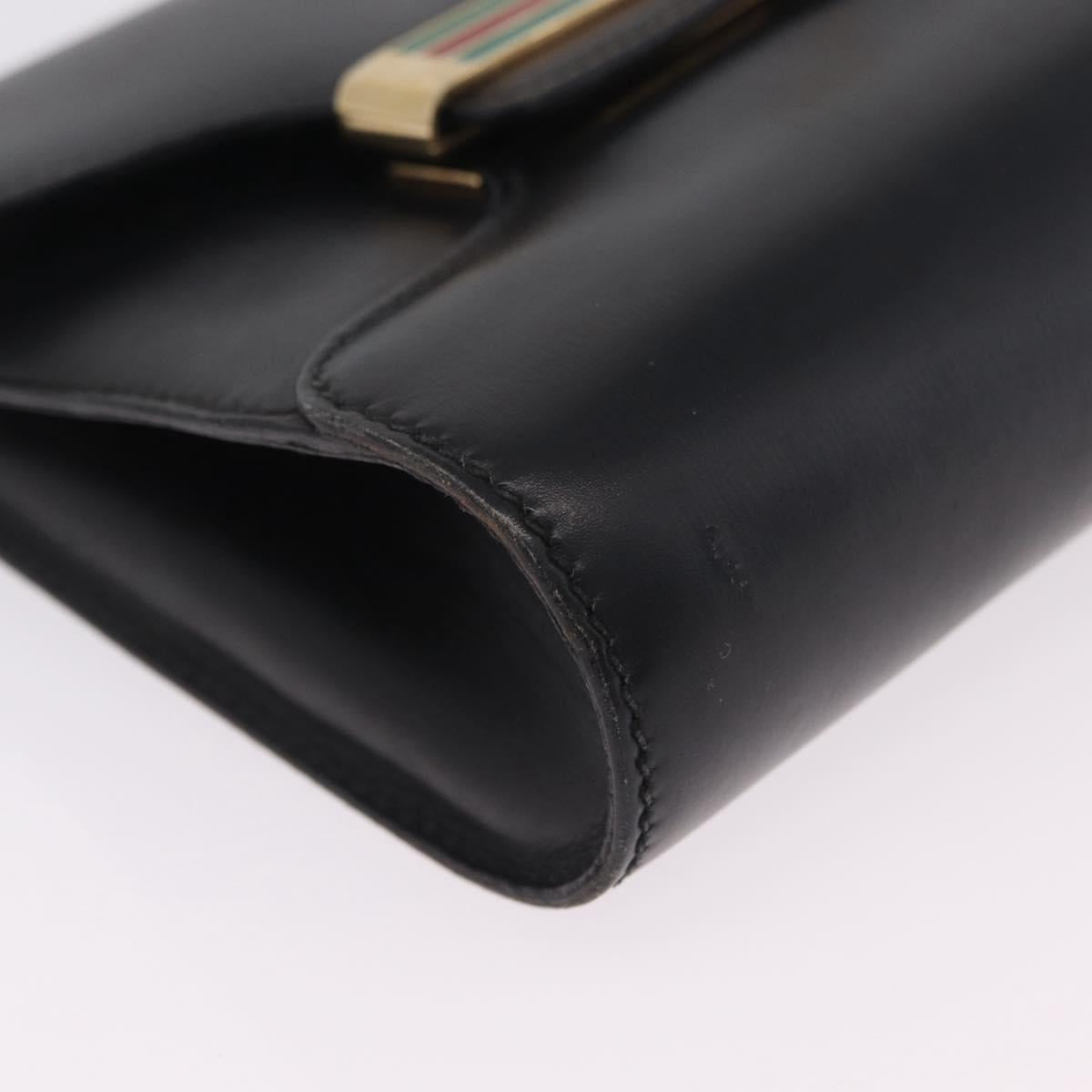 GUCCI Web Sherry Line Shoulder Bag Leather Gold Black Auth 208297