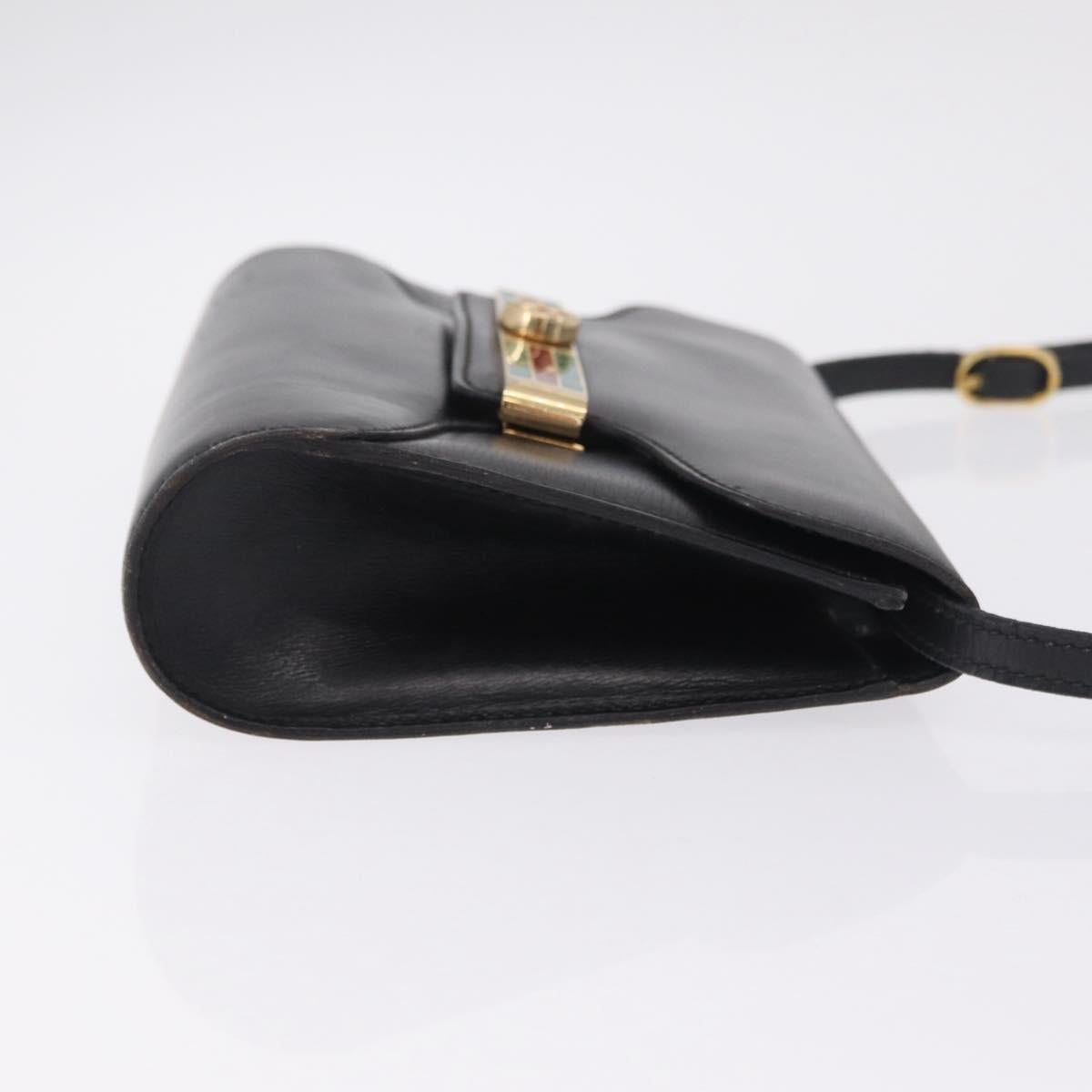 GUCCI Web Sherry Line Shoulder Bag Leather Gold Black Auth 208297