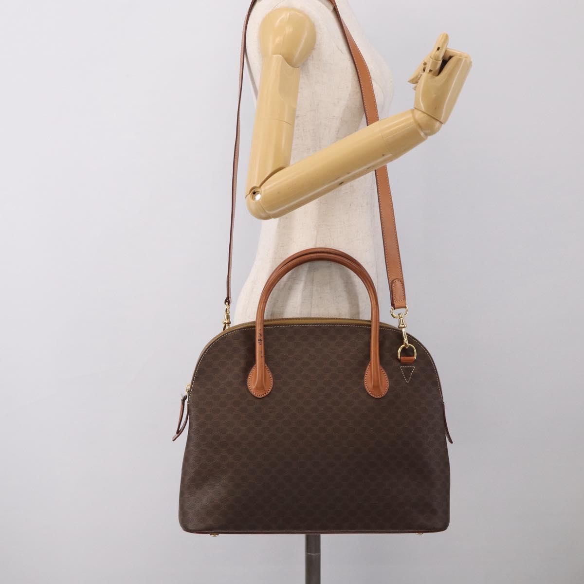 CELINE Macadam Canvas Hand Bag PVC Leather 2way Brown Gold Auth 208298