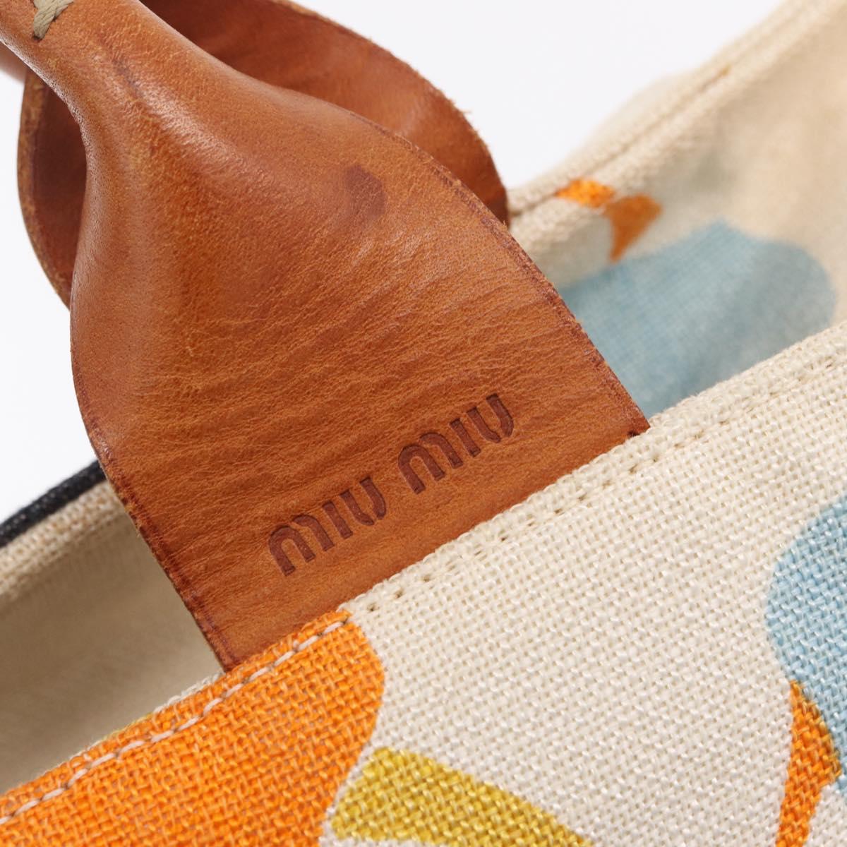 Miu Miu Hand Bag Canvas Ivory Gold Auth 208299