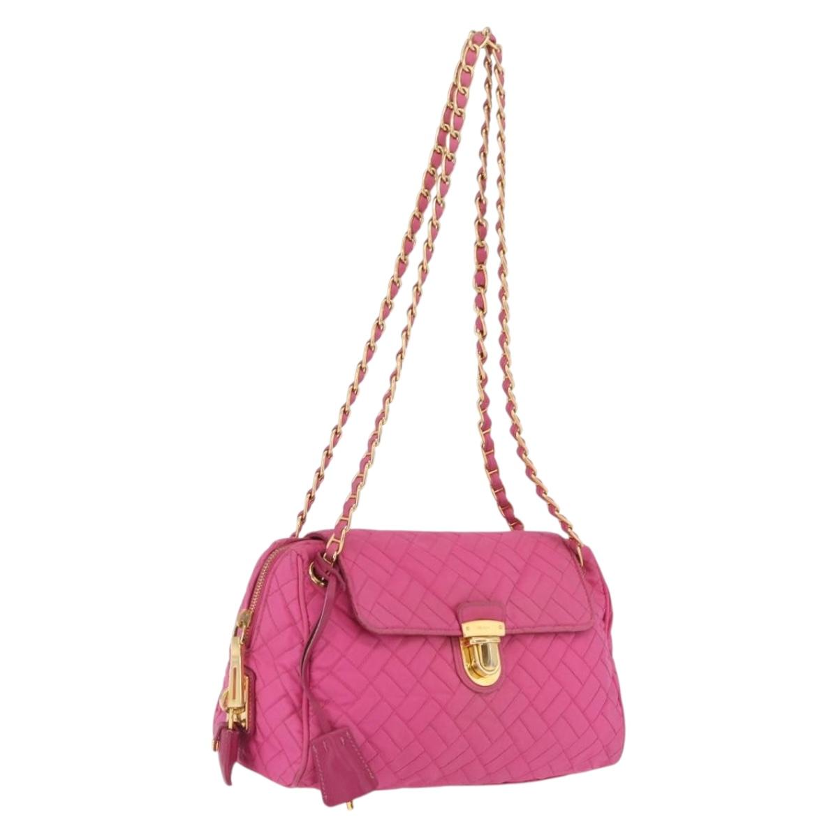 PRADA Chain Shoulder Bag Nylon Pink Gold Auth 208300A