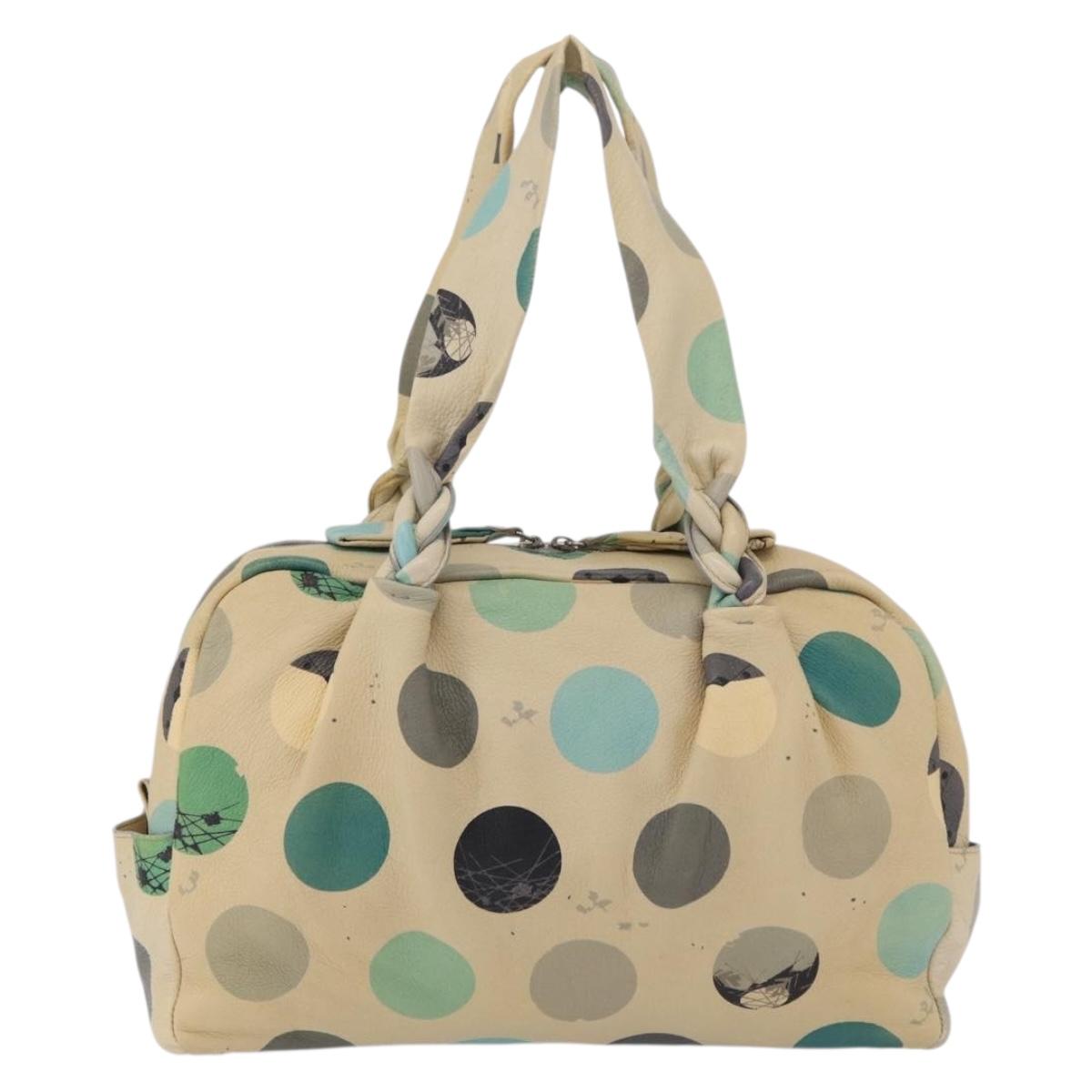 CELINE Boston Bag Leather Beige Silver Auth 208302A