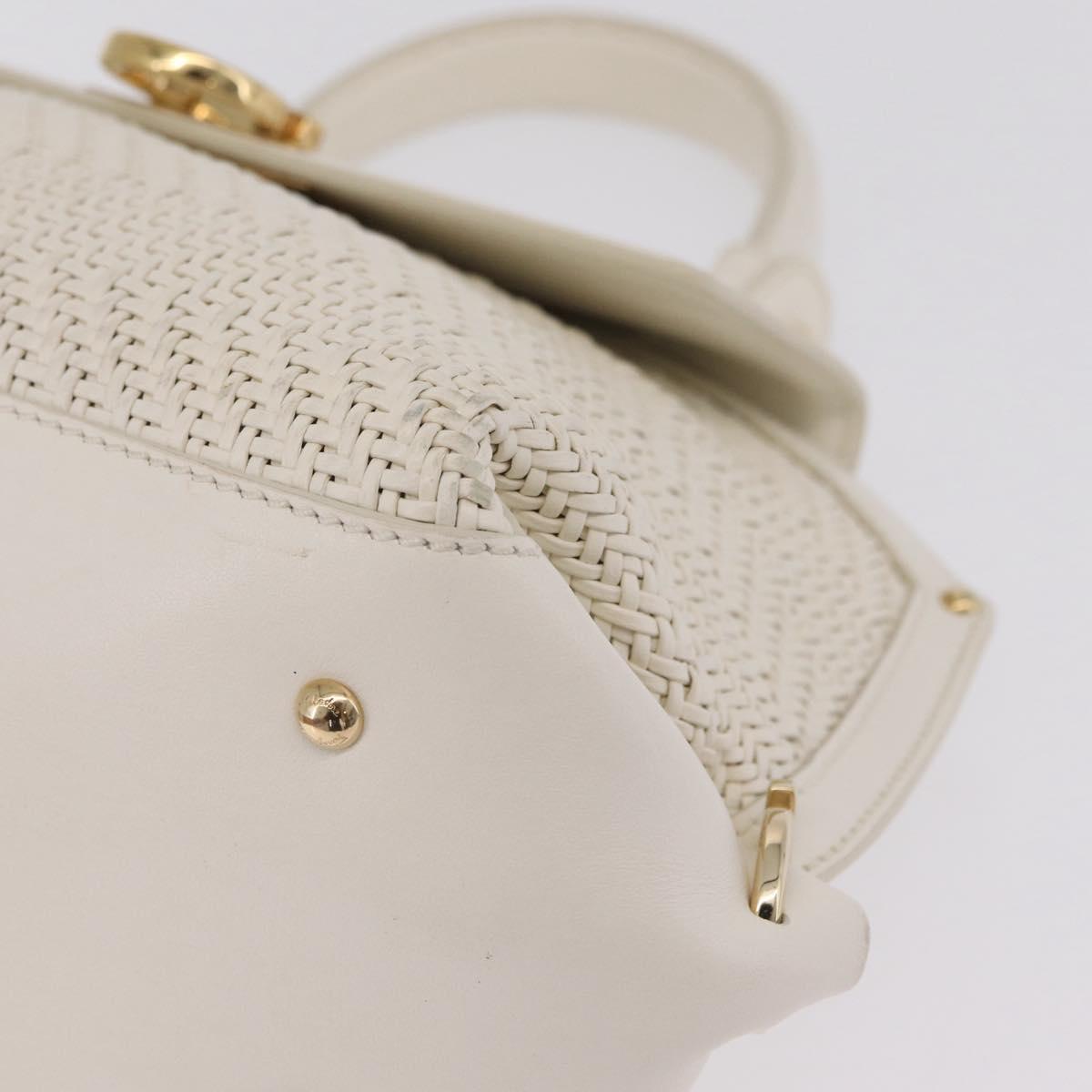 Salvatore Ferragamo Sofia Gancini Hand Bag Leather 2way White Gold Auth 208303