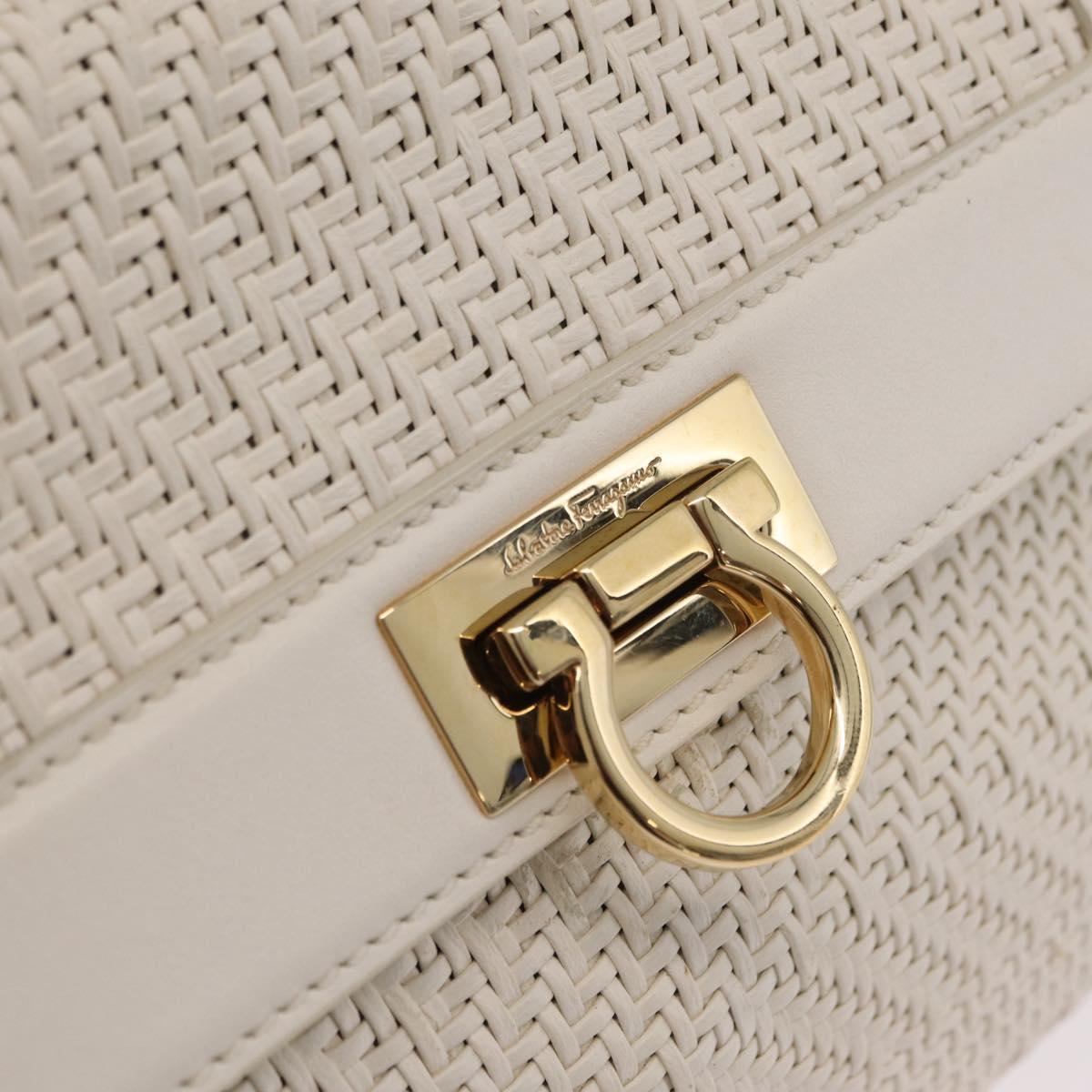 Salvatore Ferragamo Sofia Gancini Hand Bag Leather 2way White Gold Auth 208303