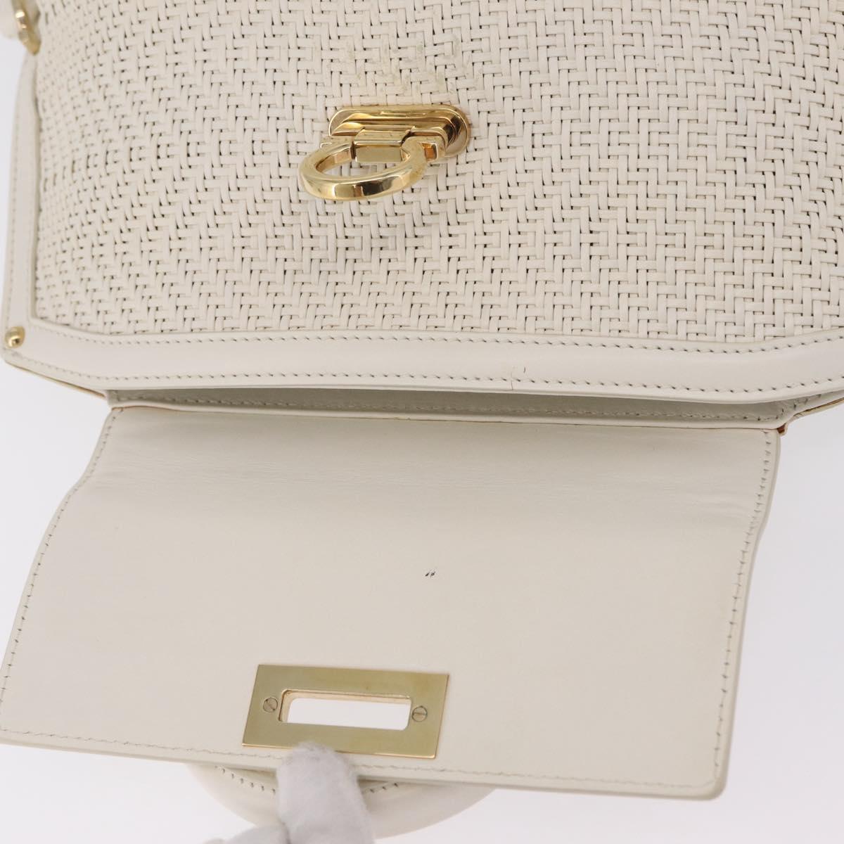 Salvatore Ferragamo Sofia Gancini Hand Bag Leather 2way White Gold Auth 208303