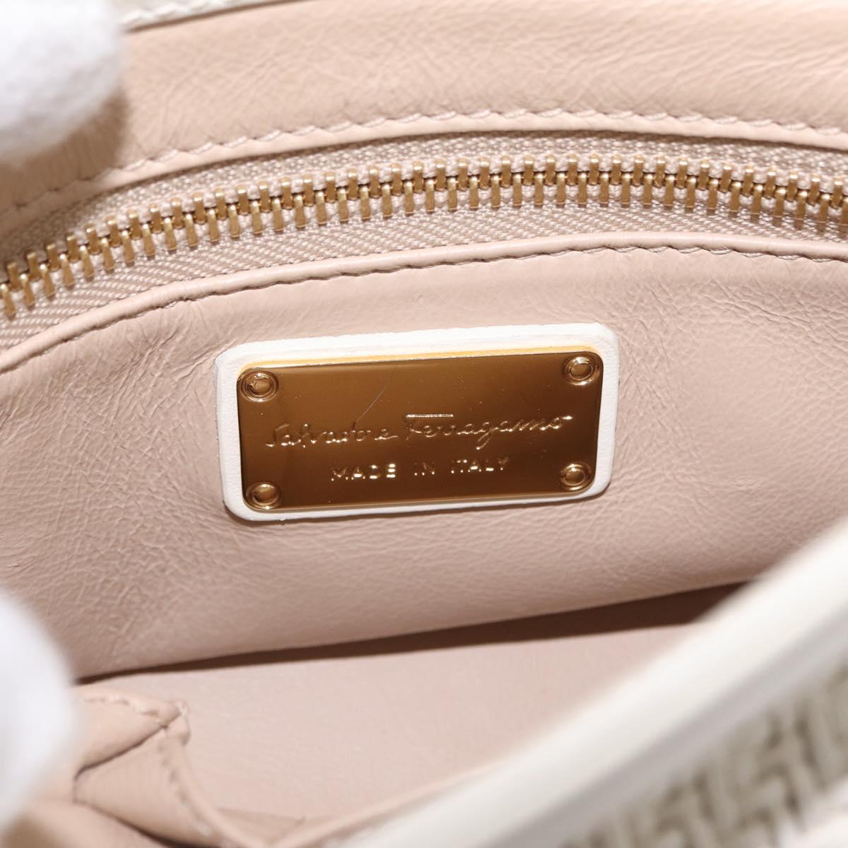 Salvatore Ferragamo Sofia Gancini Hand Bag Leather 2way White Gold Auth 208303