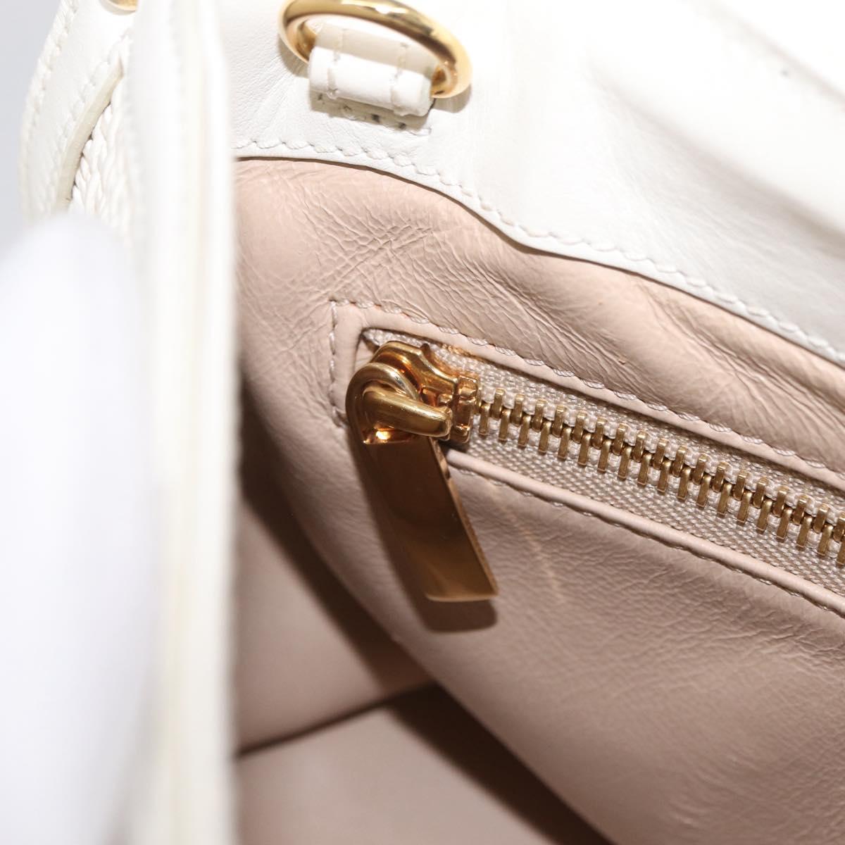 Salvatore Ferragamo Sofia Gancini Hand Bag Leather 2way White Gold Auth 208303