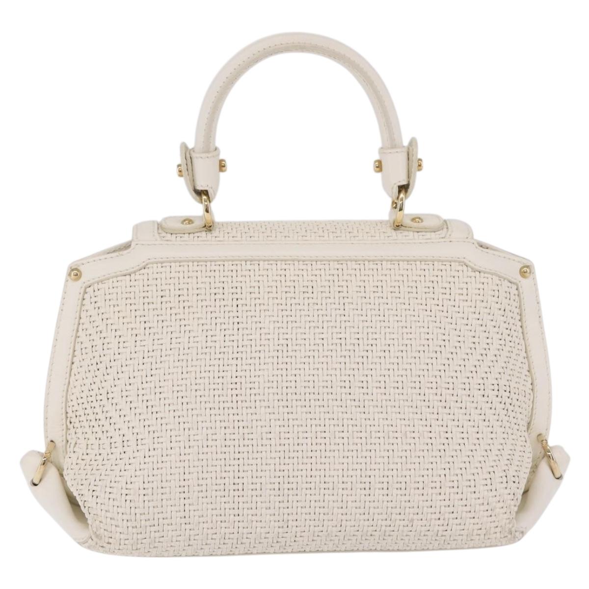 Salvatore Ferragamo Sofia Gancini Hand Bag Leather 2way White Gold Auth 208303