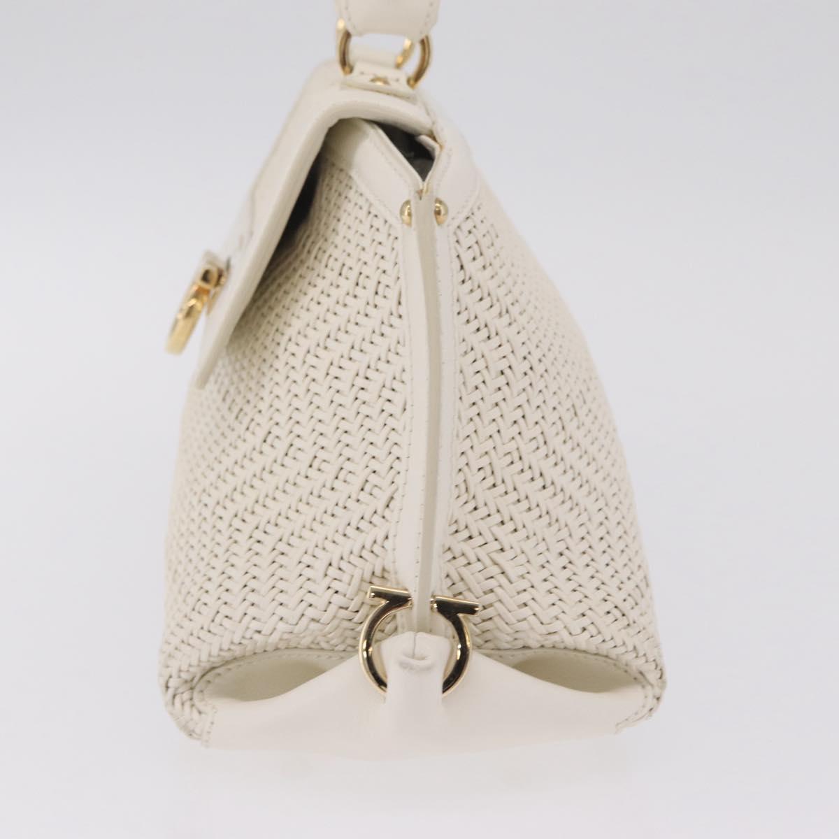Salvatore Ferragamo Sofia Gancini Hand Bag Leather 2way White Gold Auth 208303