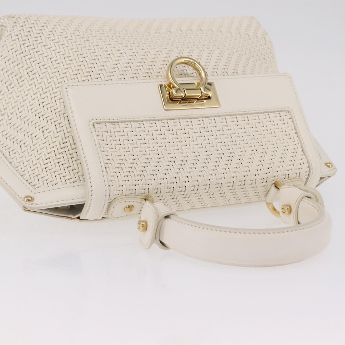 Salvatore Ferragamo Sofia Gancini Hand Bag Leather 2way White Gold Auth 208303