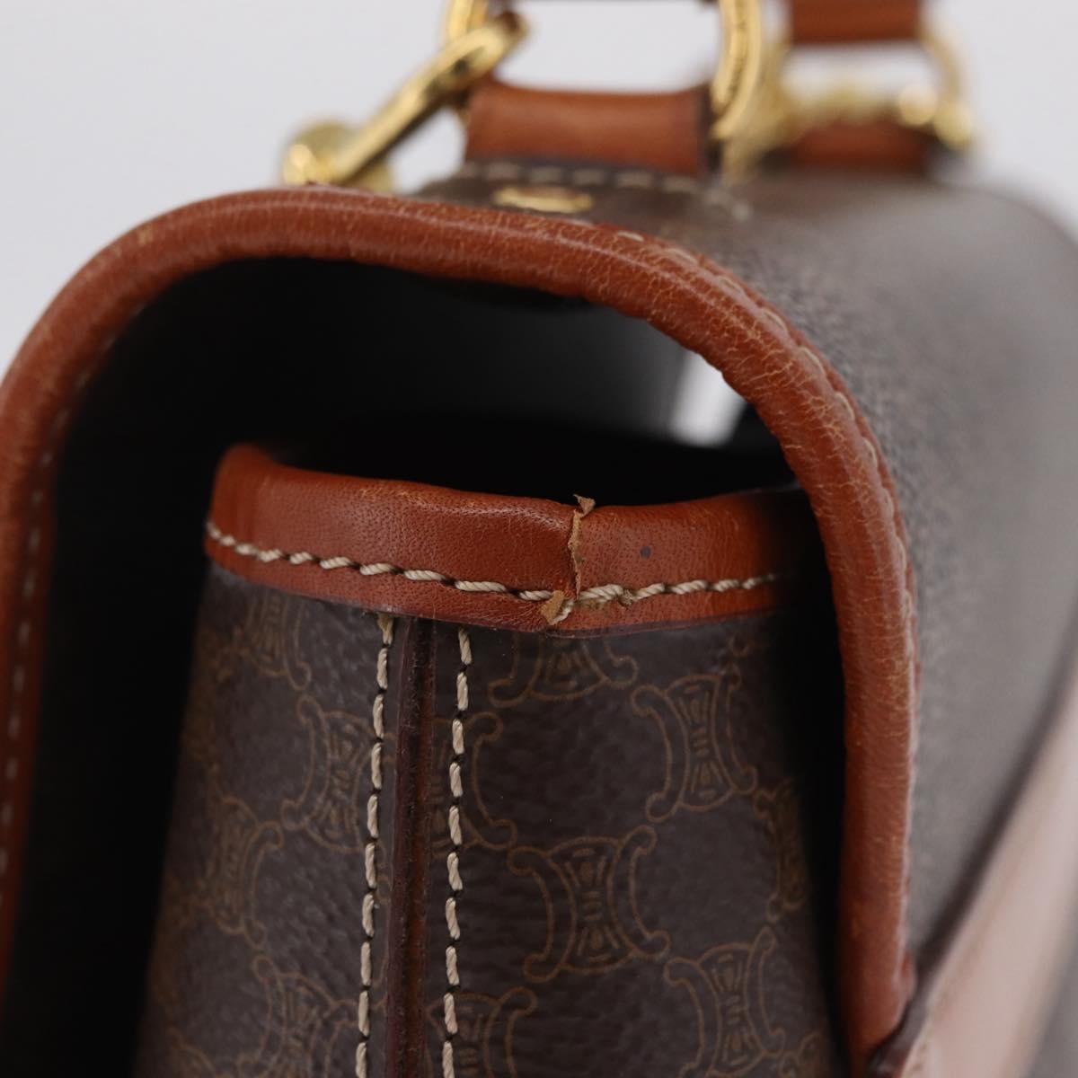 CELINE Macadam Canvas Hand Bag PVC Leather 2way Brown Gold Auth 208305A