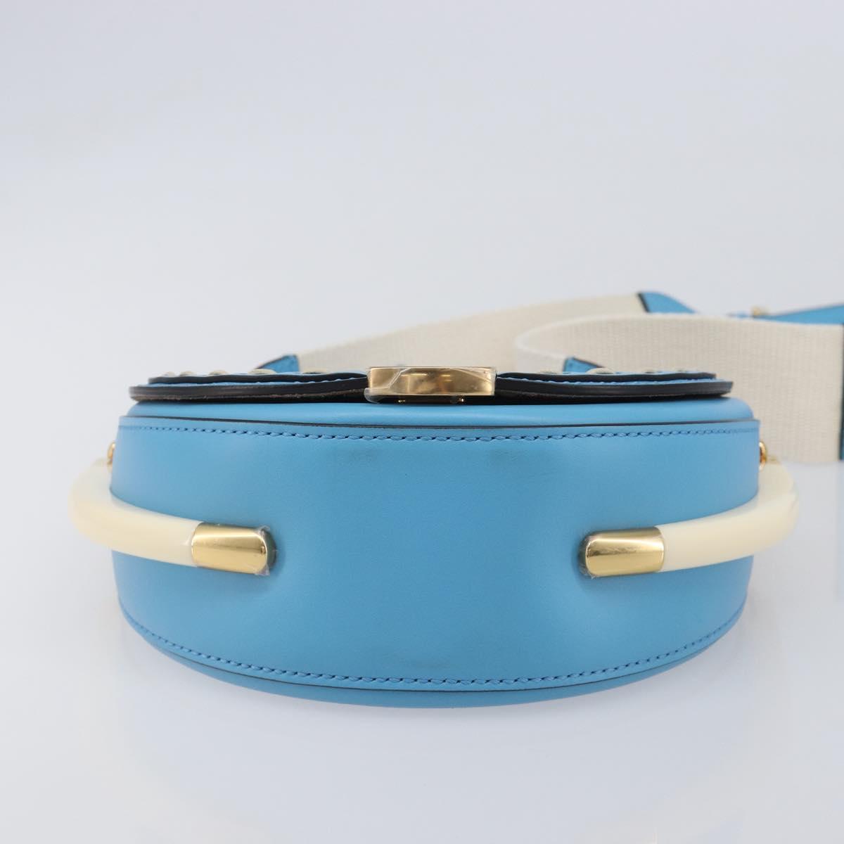 FENDI Moonlight Shoulder Bag Leather Light Blue Gold 8BT346 Auth 208306M
