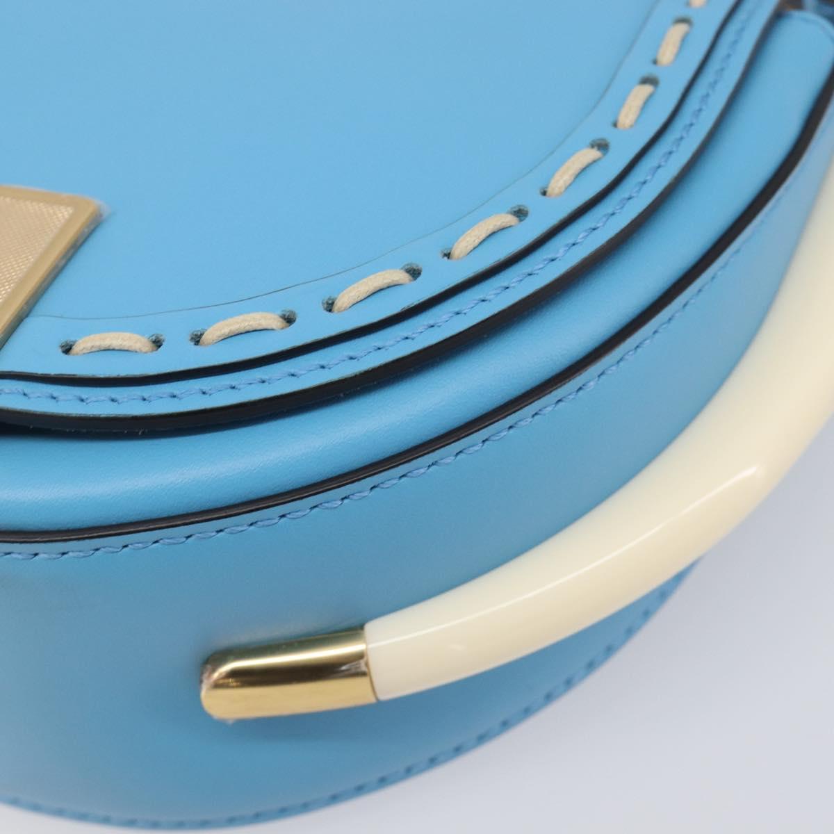 FENDI Moonlight Shoulder Bag Leather Light Blue Gold 8BT346 Auth 208306M