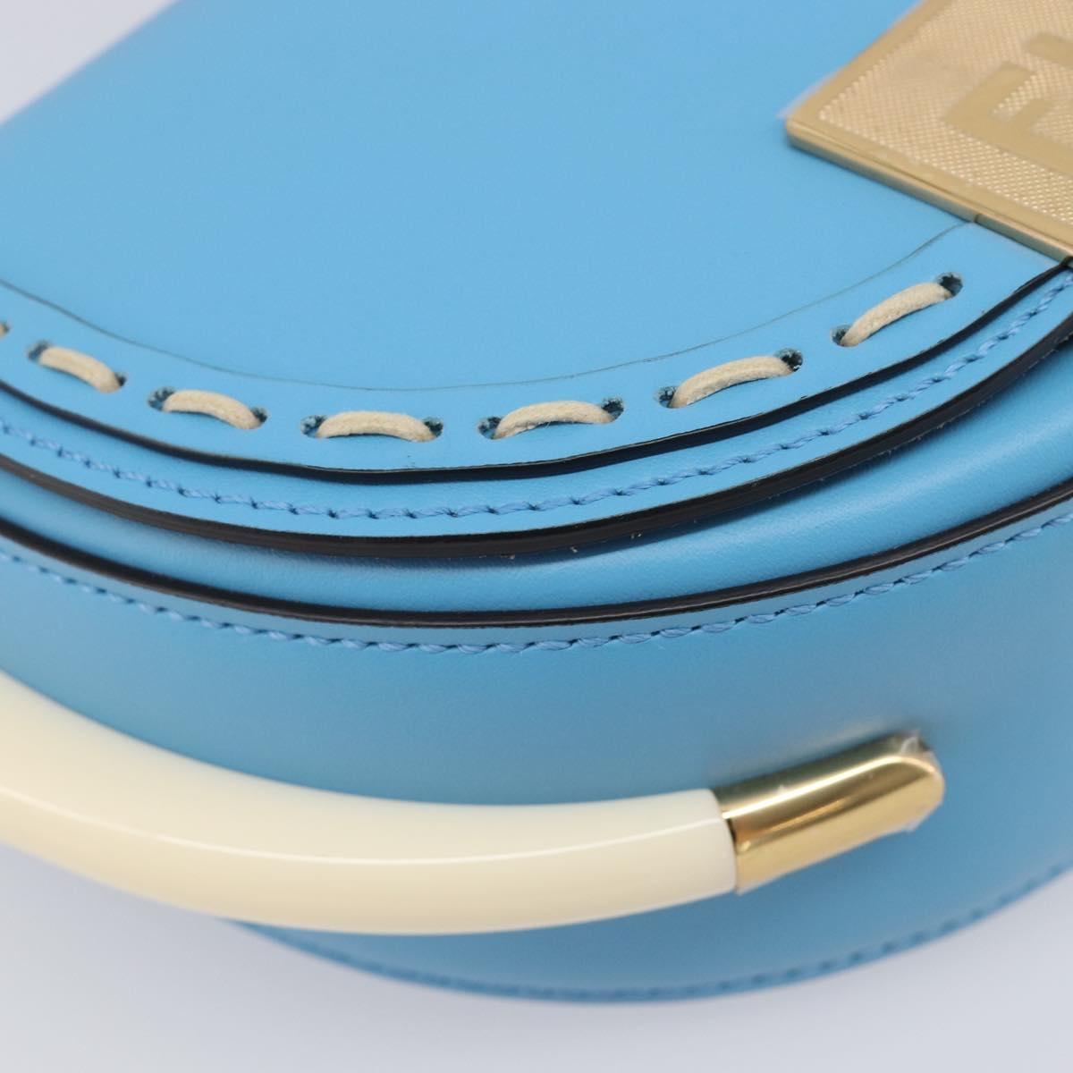 FENDI Moonlight Shoulder Bag Leather Light Blue Gold 8BT346 Auth 208306M