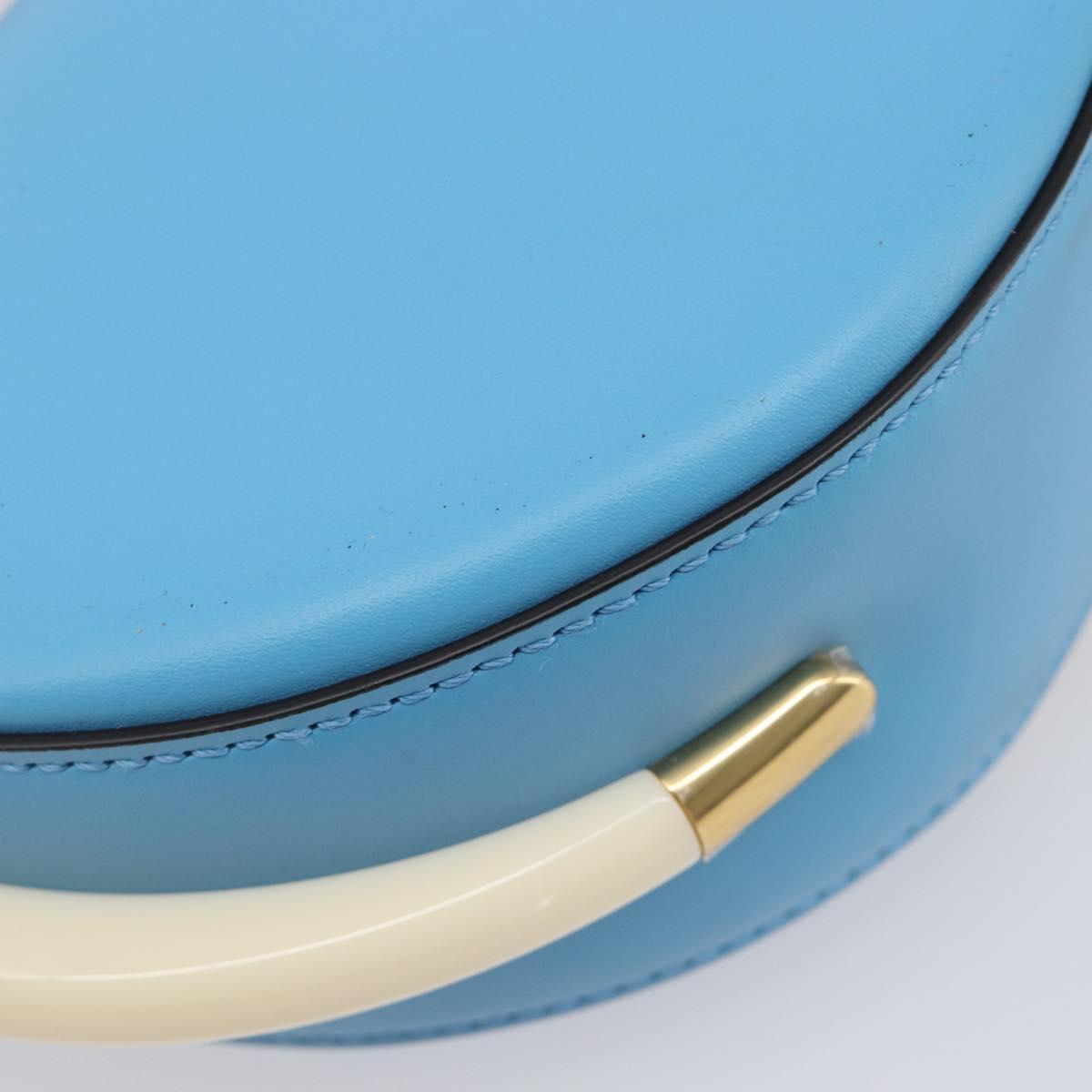 FENDI Moonlight Shoulder Bag Leather Light Blue Gold 8BT346 Auth 208306M