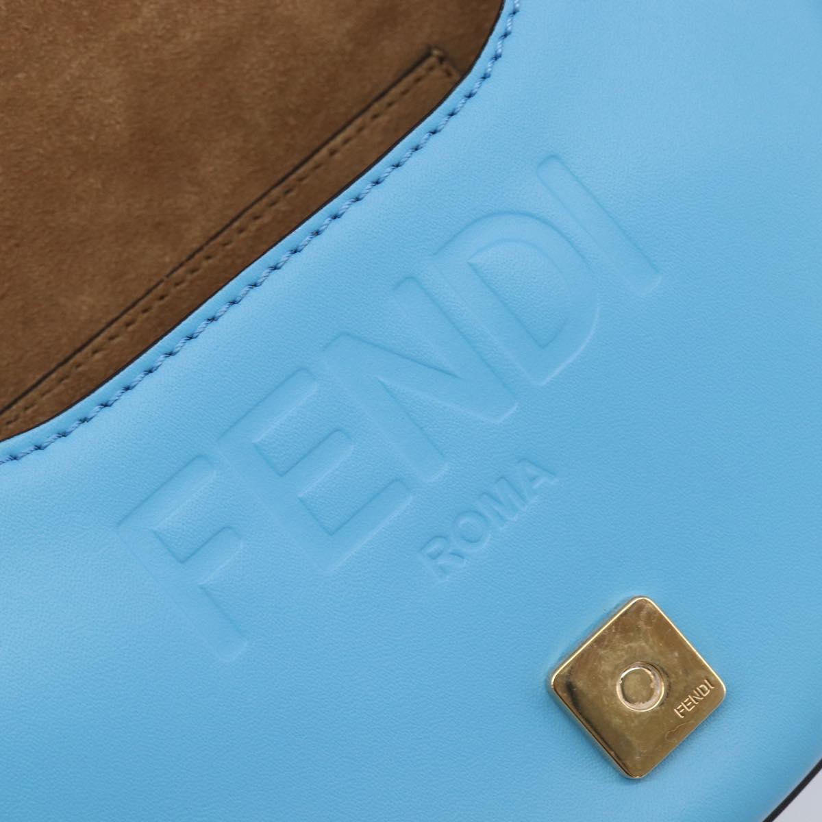 FENDI Moonlight Shoulder Bag Leather Light Blue Gold 8BT346 Auth 208306M