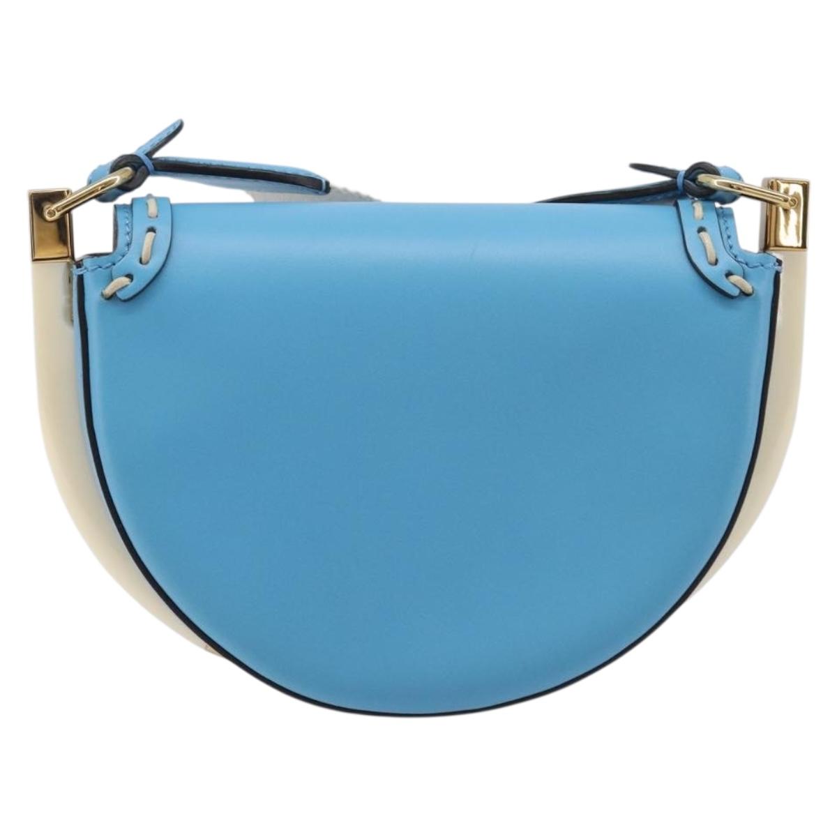 FENDI Moonlight Shoulder Bag Leather Light Blue Gold 8BT346 Auth 208306M
