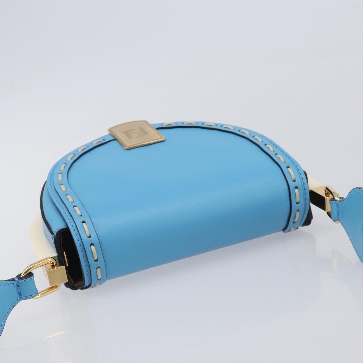 FENDI Moonlight Shoulder Bag Leather Light Blue Gold 8BT346 Auth 208306M