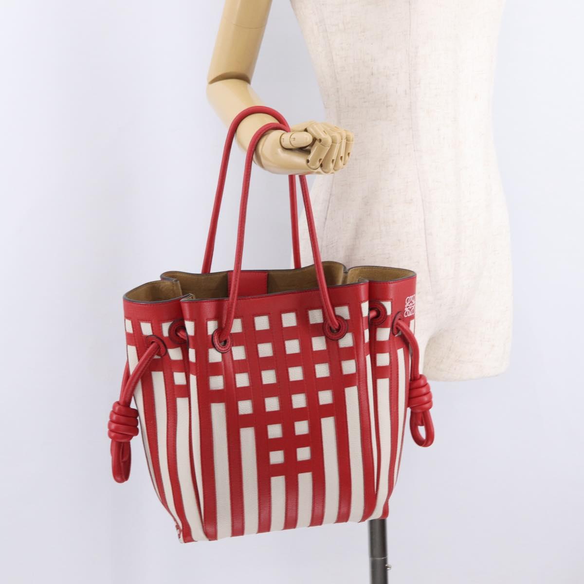 LOEWE Tote Bag Leather Red Silver Auth 208308A