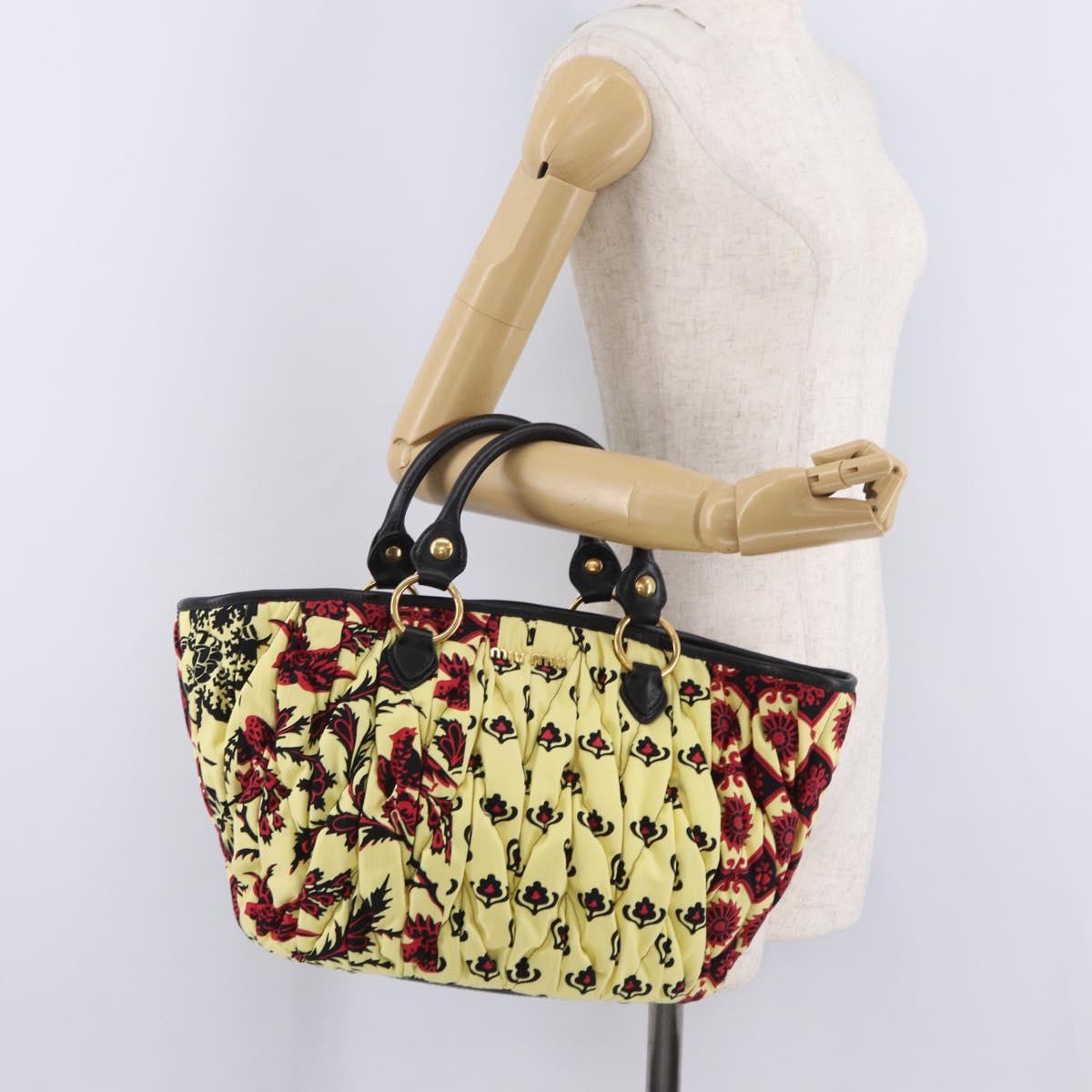 Miu Miu Matelasse Hand Bag Canvas Yellow Gold Auth 208309M