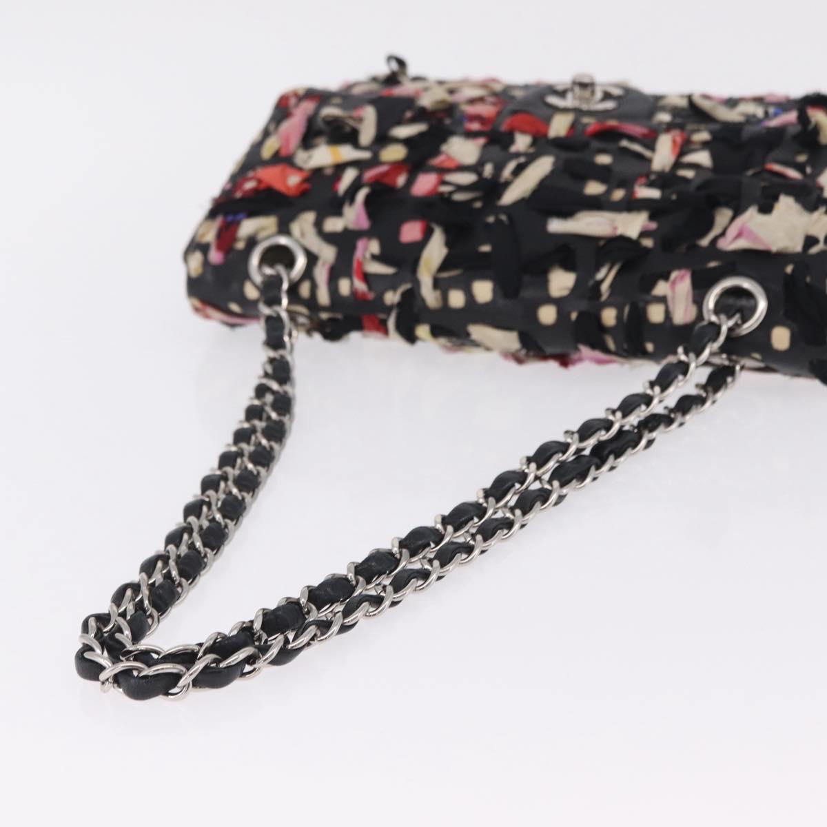 CHANEL Chain Shoulder Bag Lamb Skin Black Silver CC Auth 208312SAM