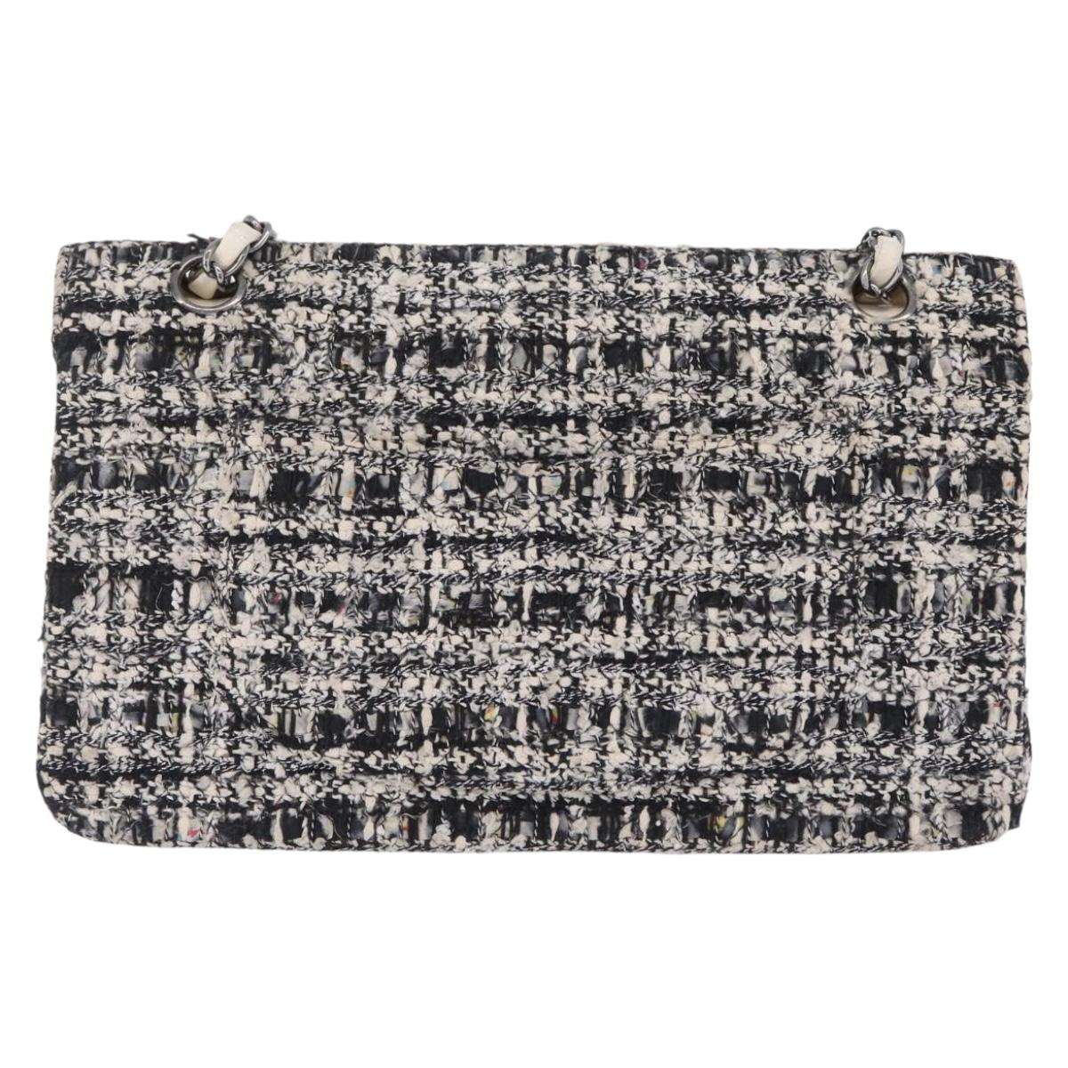 CHANEL Matelasse 25 Chain Shoulder Bag Tweed Black Silver CC Auth 208313SAM
