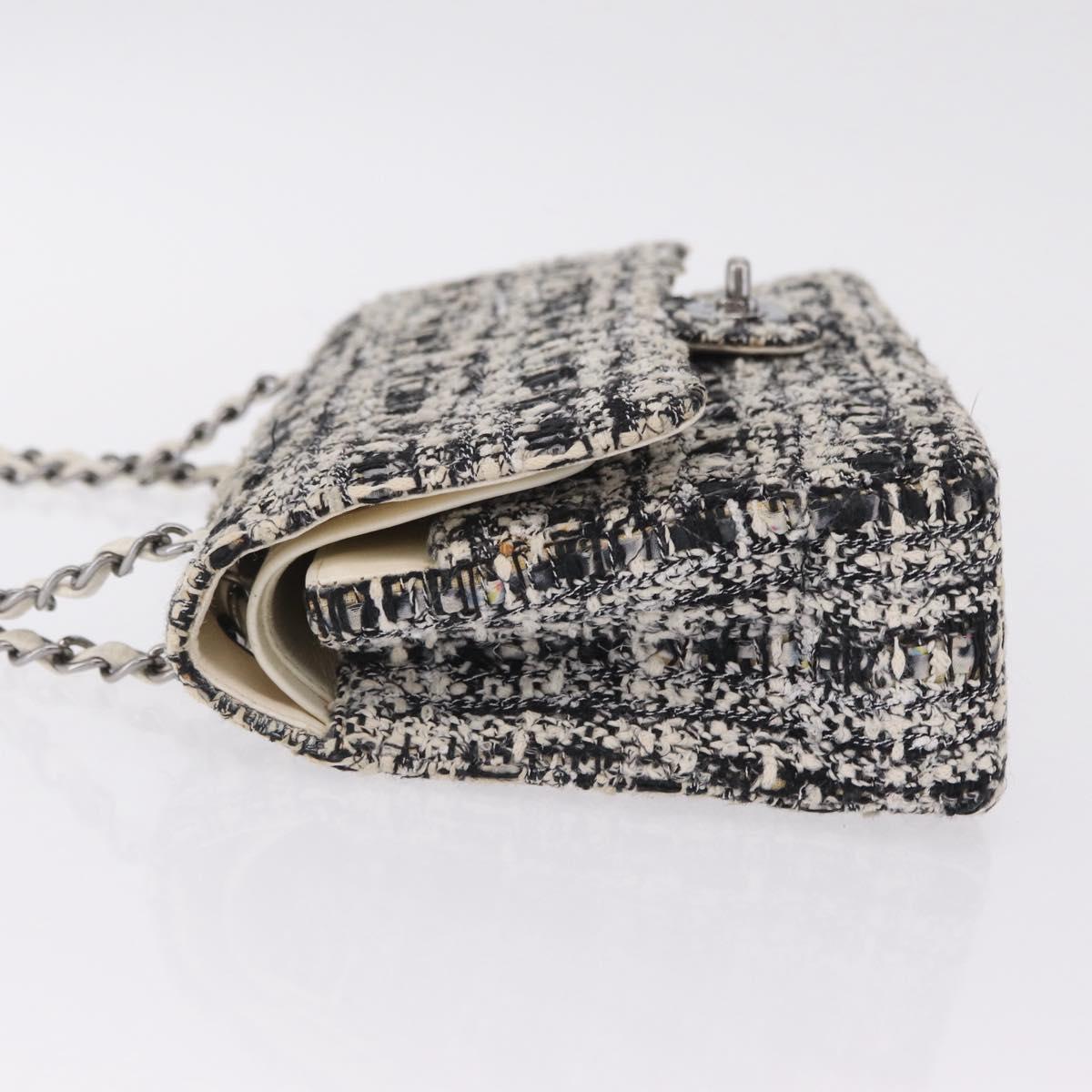 CHANEL Matelasse 25 Chain Shoulder Bag Tweed Black Silver CC Auth 208313SAM