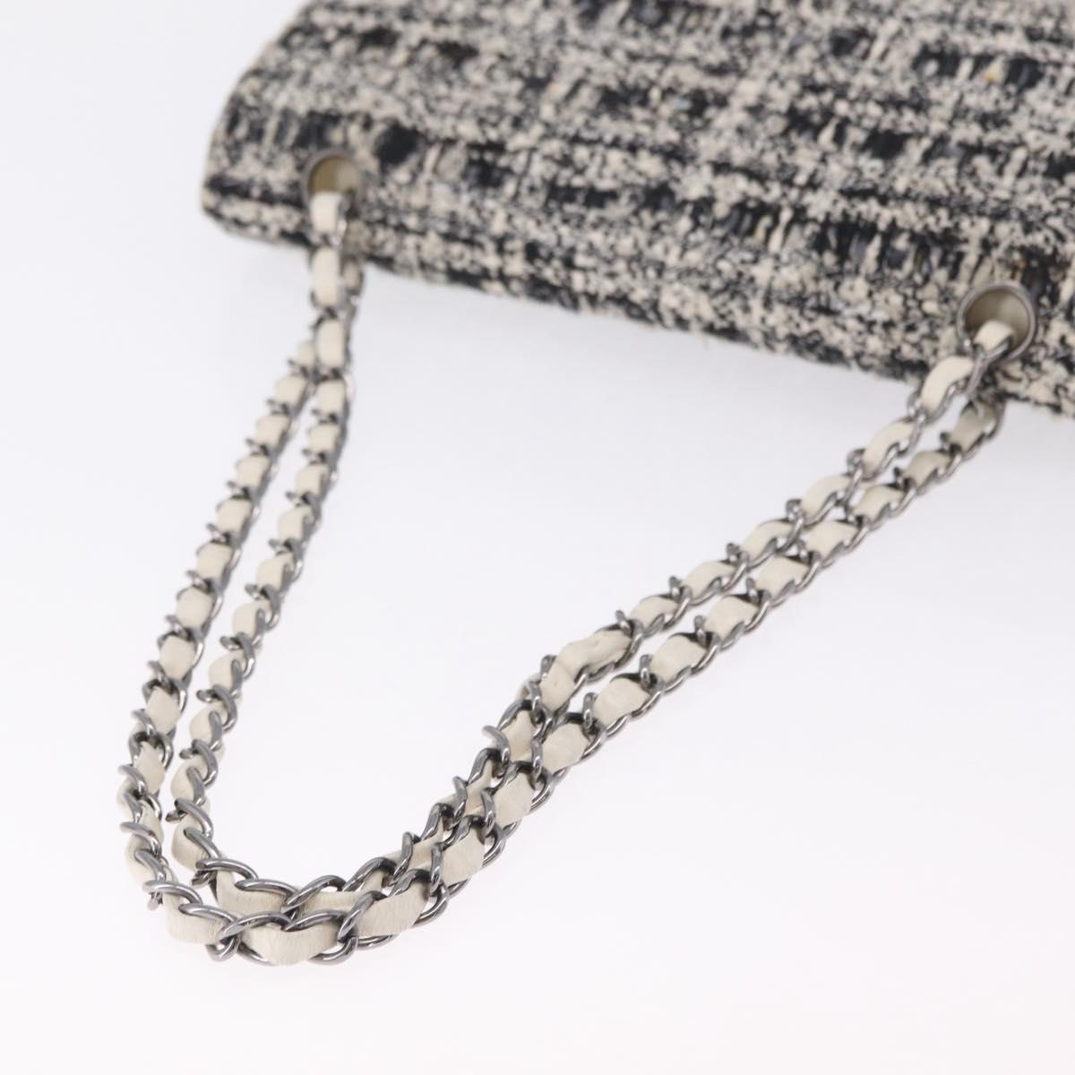 CHANEL Matelasse 25 Chain Shoulder Bag Tweed Black Silver CC Auth 208313SAM