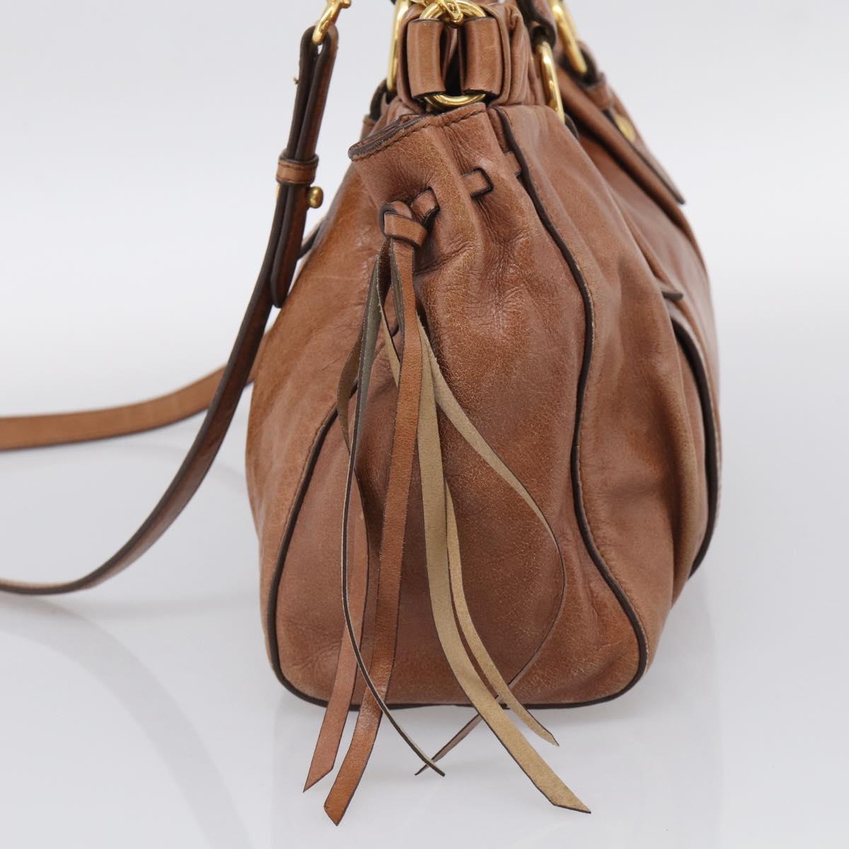 Miu Miu Matelasse Hand Bag Vitellolux 2way Brown Gold Auth 208314A