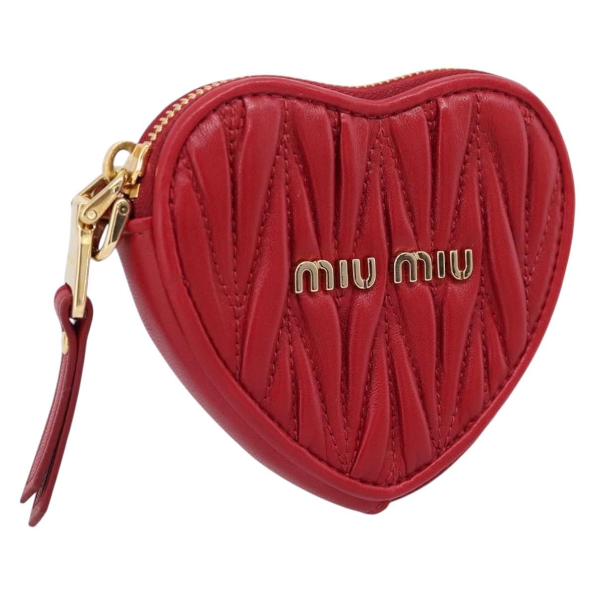 Miu Miu Matelasse Coin Purse Leather Red Gold Auth 208324M