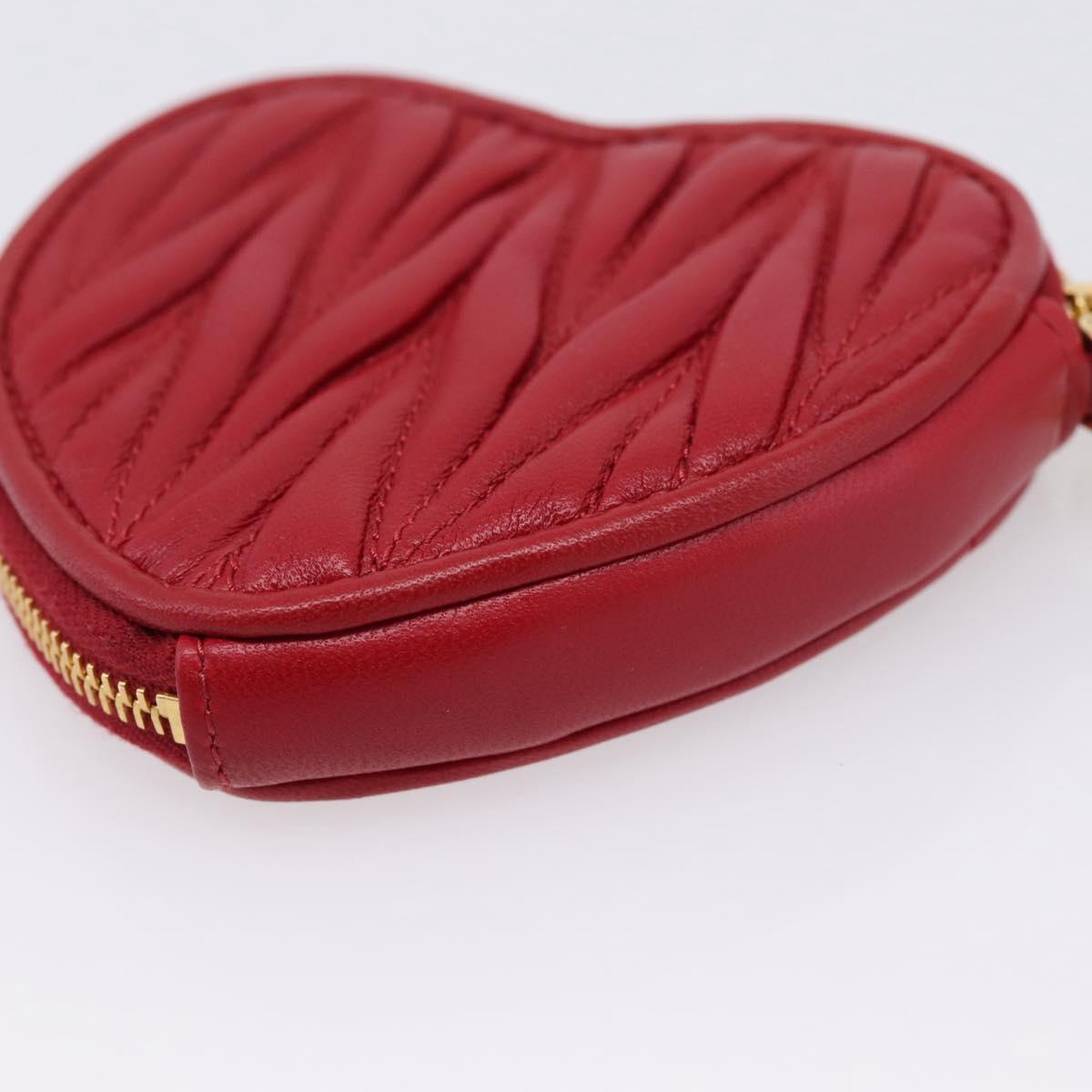 Miu Miu Matelasse Coin Purse Leather Red Gold Auth 208324M