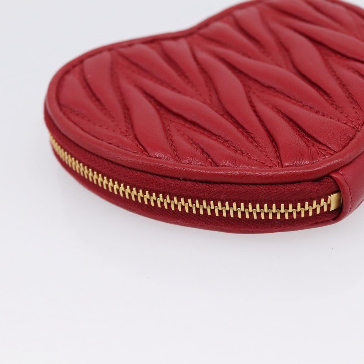 Miu Miu Matelasse Coin Purse Leather Red Gold Auth 208324M