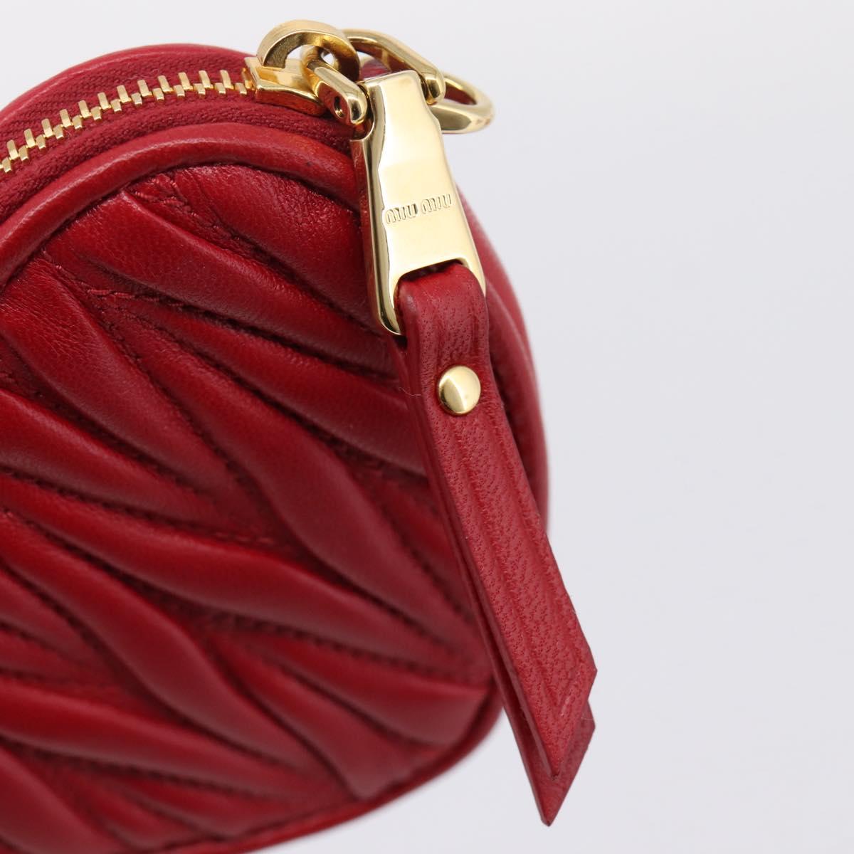 Miu Miu Matelasse Coin Purse Leather Red Gold Auth 208324M