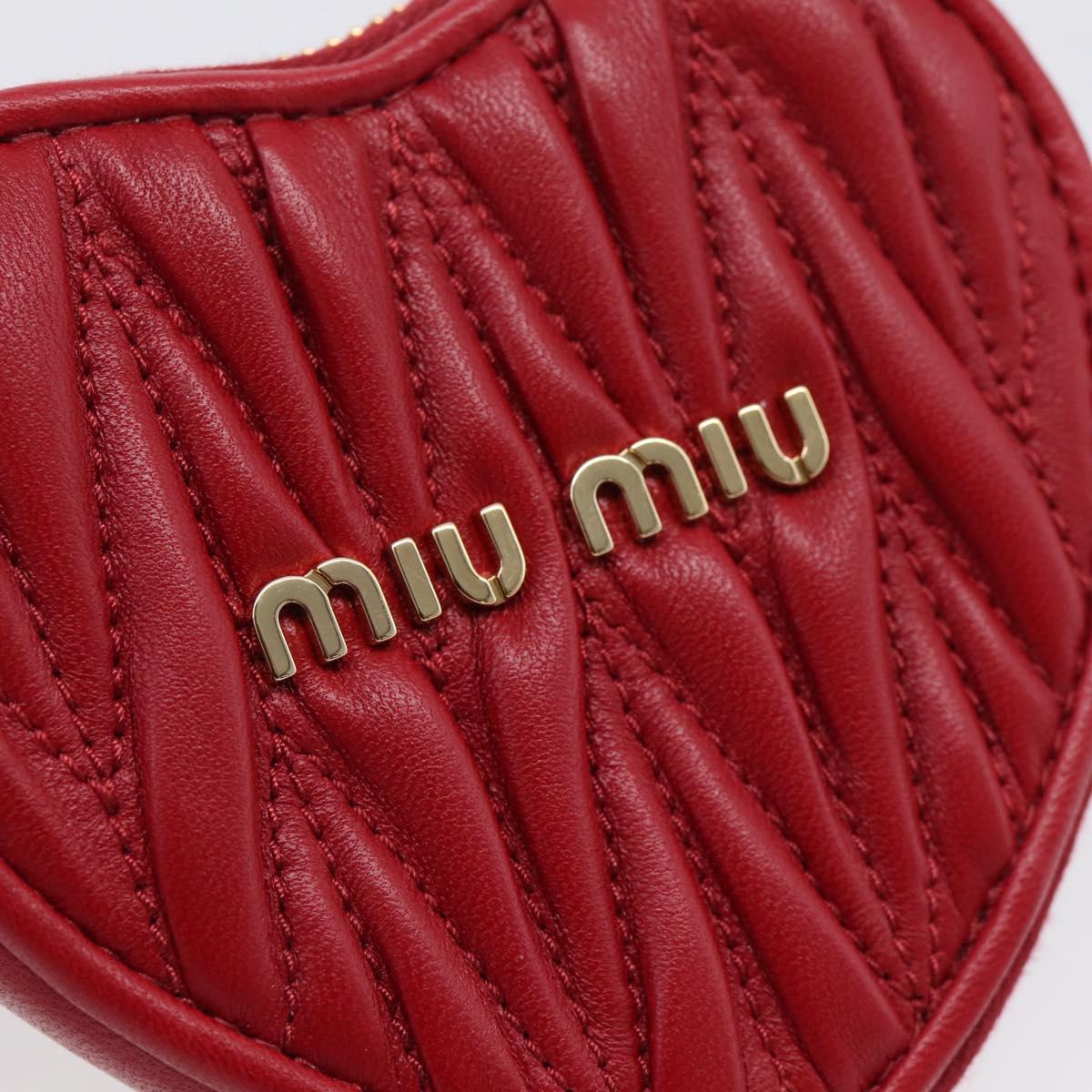 Miu Miu Matelasse Coin Purse Leather Red Gold Auth 208324M
