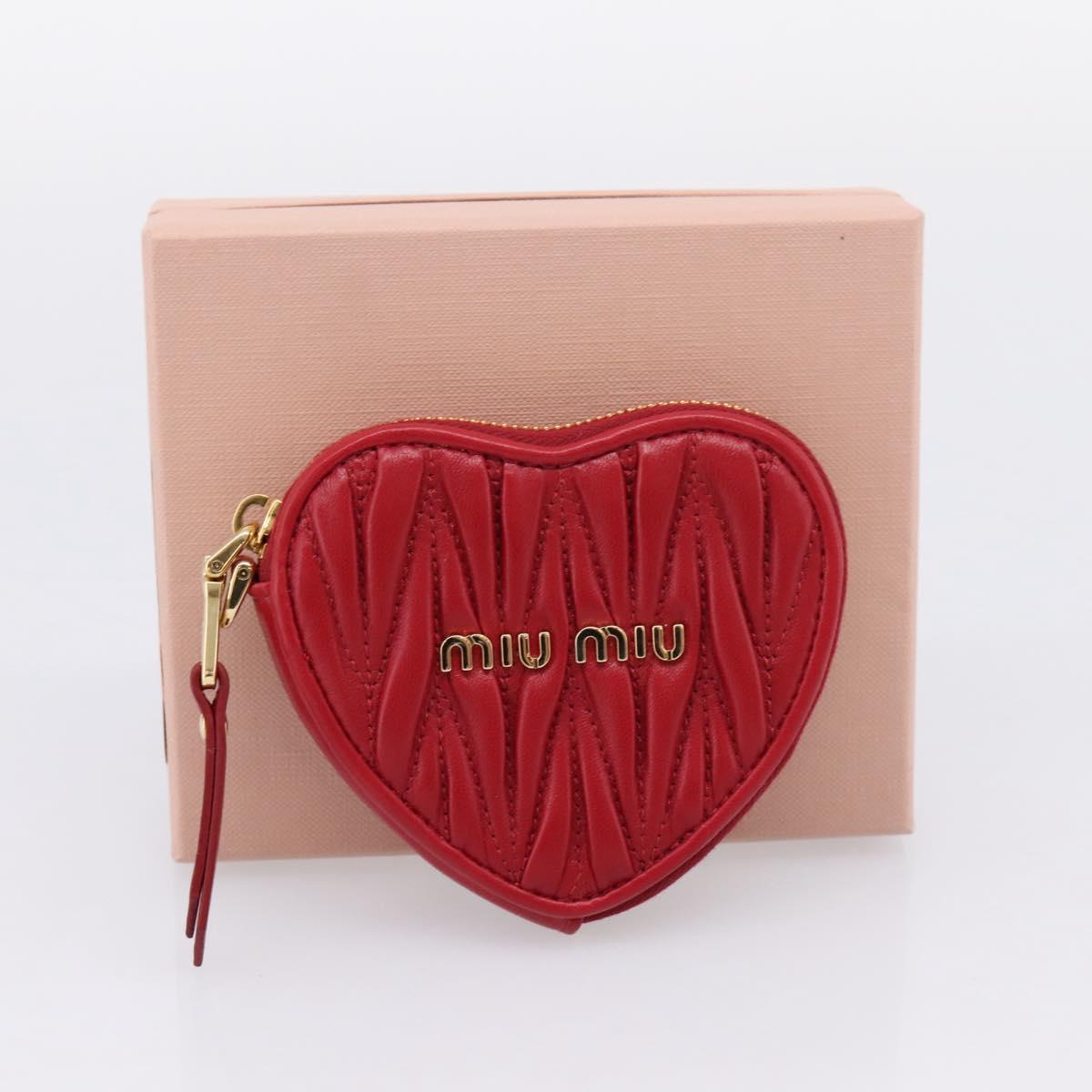 Miu Miu Matelasse Coin Purse Leather Red Gold Auth 208324M
