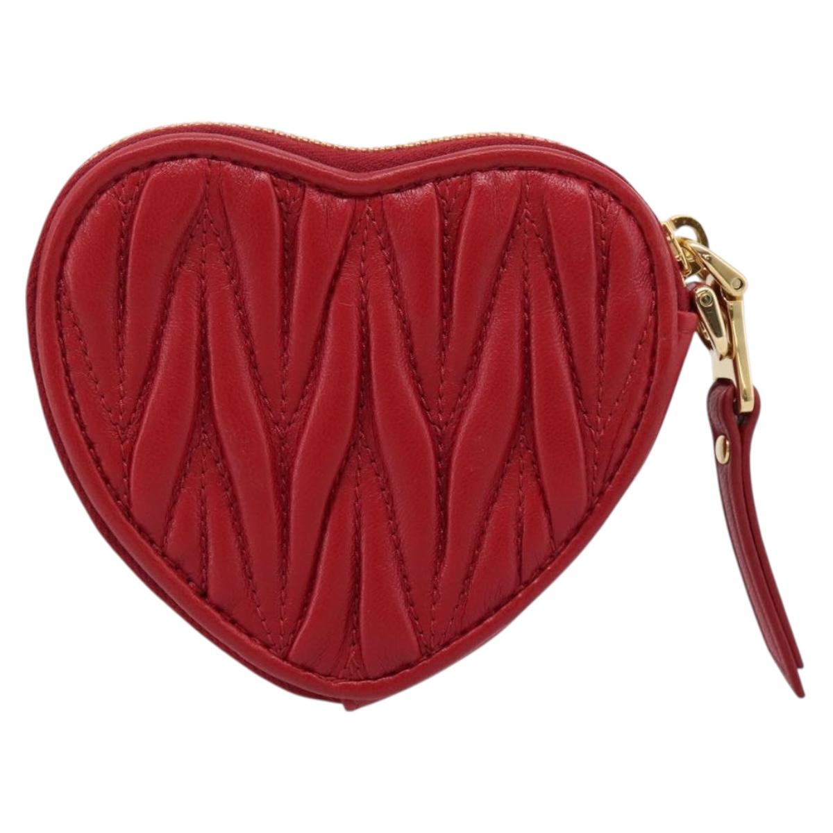 Miu Miu Matelasse Coin Purse Leather Red Gold Auth 208324M