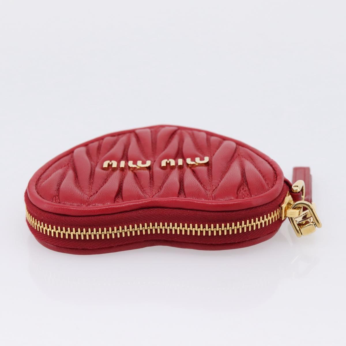 Miu Miu Matelasse Coin Purse Leather Red Gold Auth 208324M