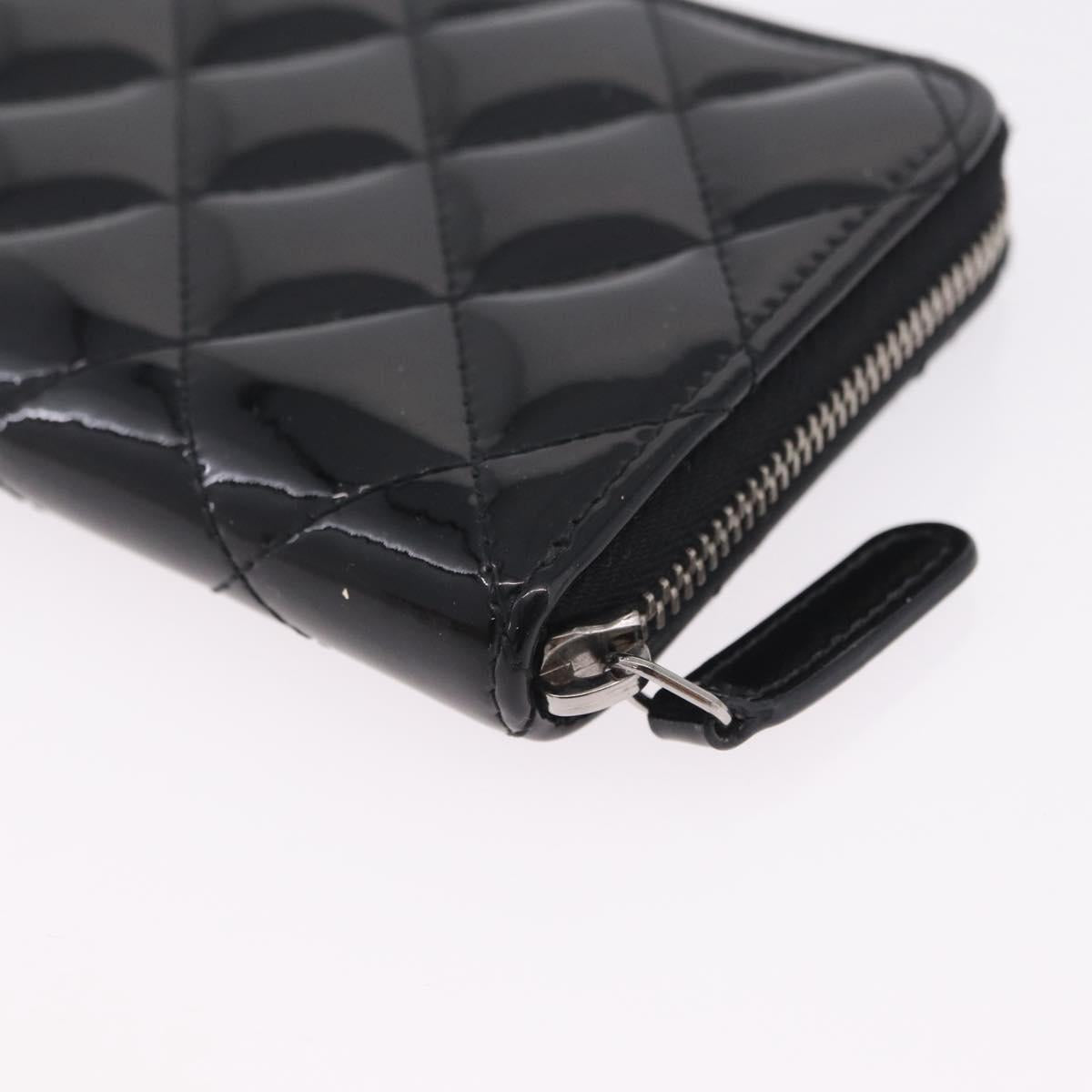 CHANEL Matelasse Wallet Patent leather Black Silver CC Auth 208329A