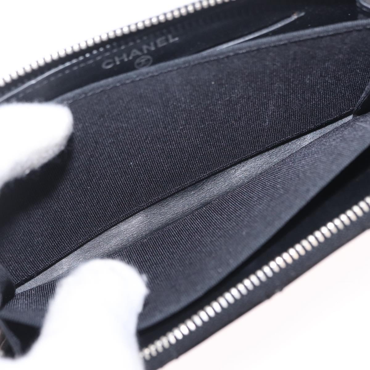 CHANEL Matelasse Wallet Patent leather Black Silver CC Auth 208329A