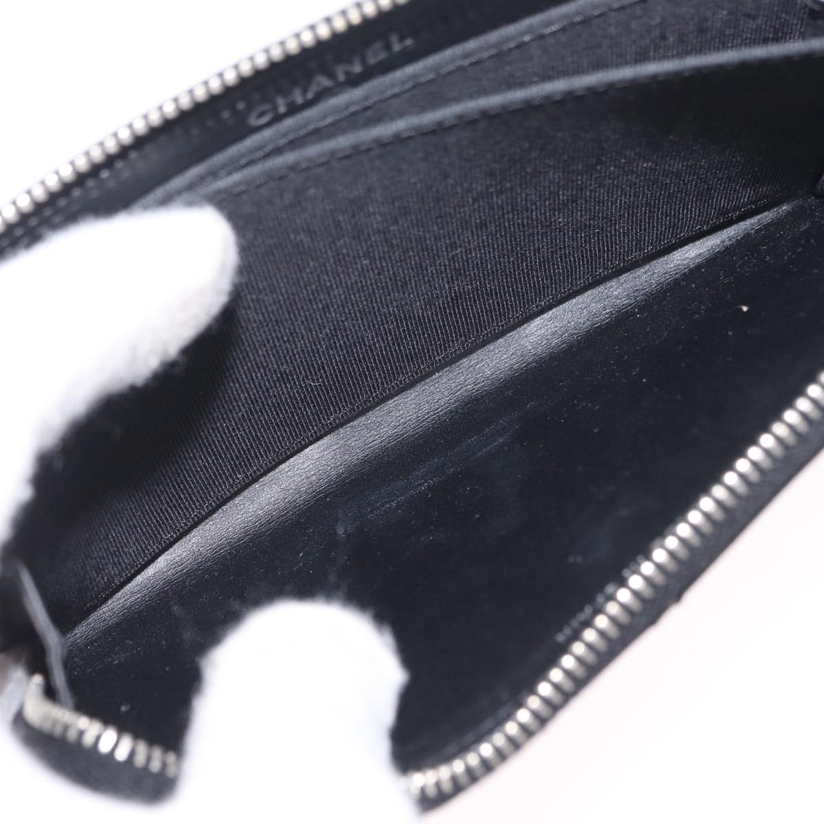 CHANEL Matelasse Wallet Patent leather Black Silver CC Auth 208329A