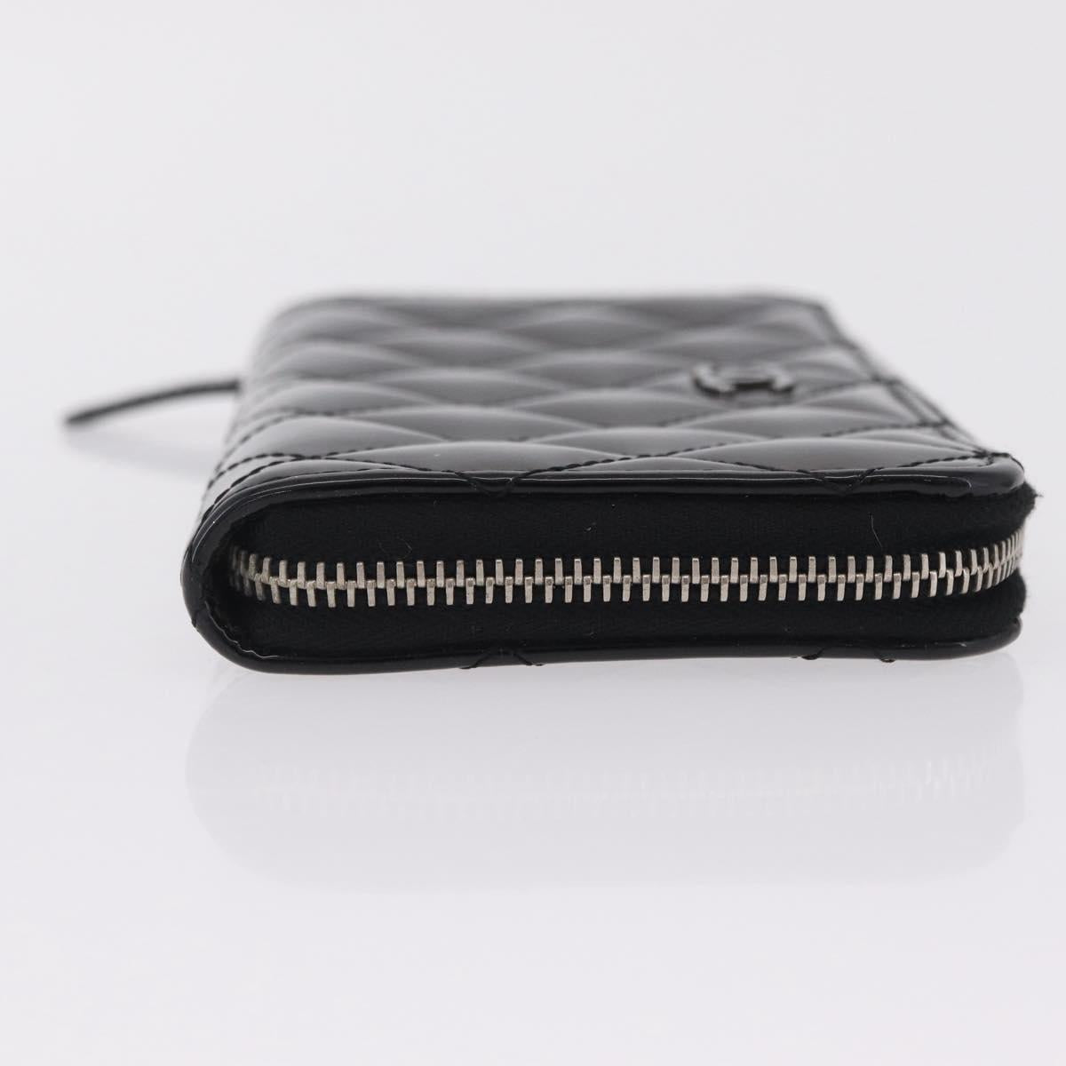 CHANEL Matelasse Wallet Patent leather Black Silver CC Auth 208329A