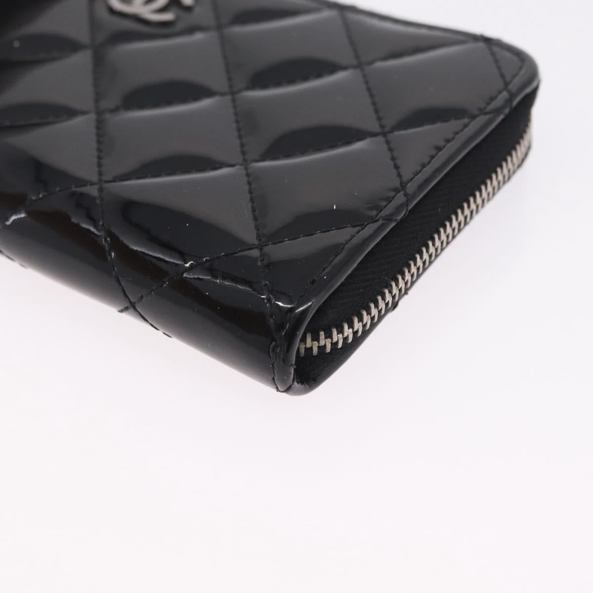 CHANEL Matelasse Wallet Patent leather Black Silver CC Auth 208329A