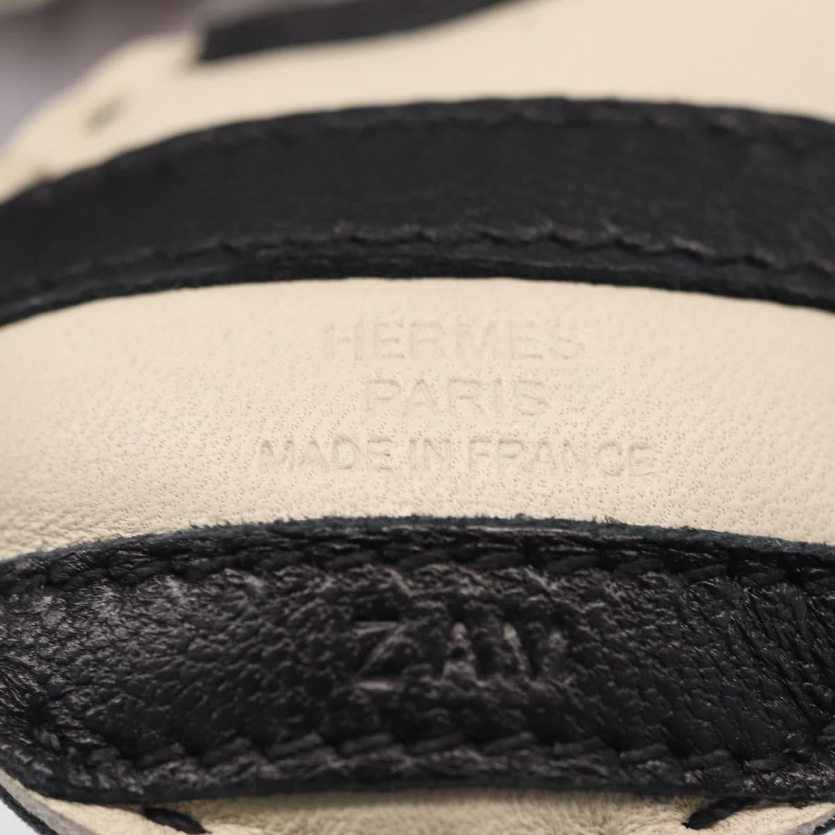HERMES Geegee Savannah Charm Leather Black White Auth 208337M