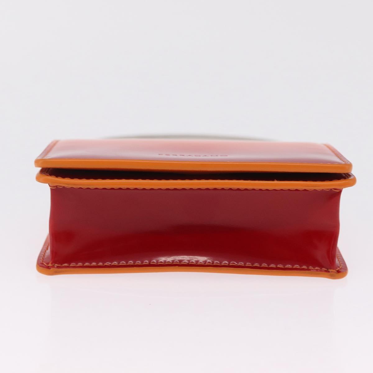 Salvatore Ferragamo Metal Hand Pouch Patent leather Orange Silver Auth 208342M