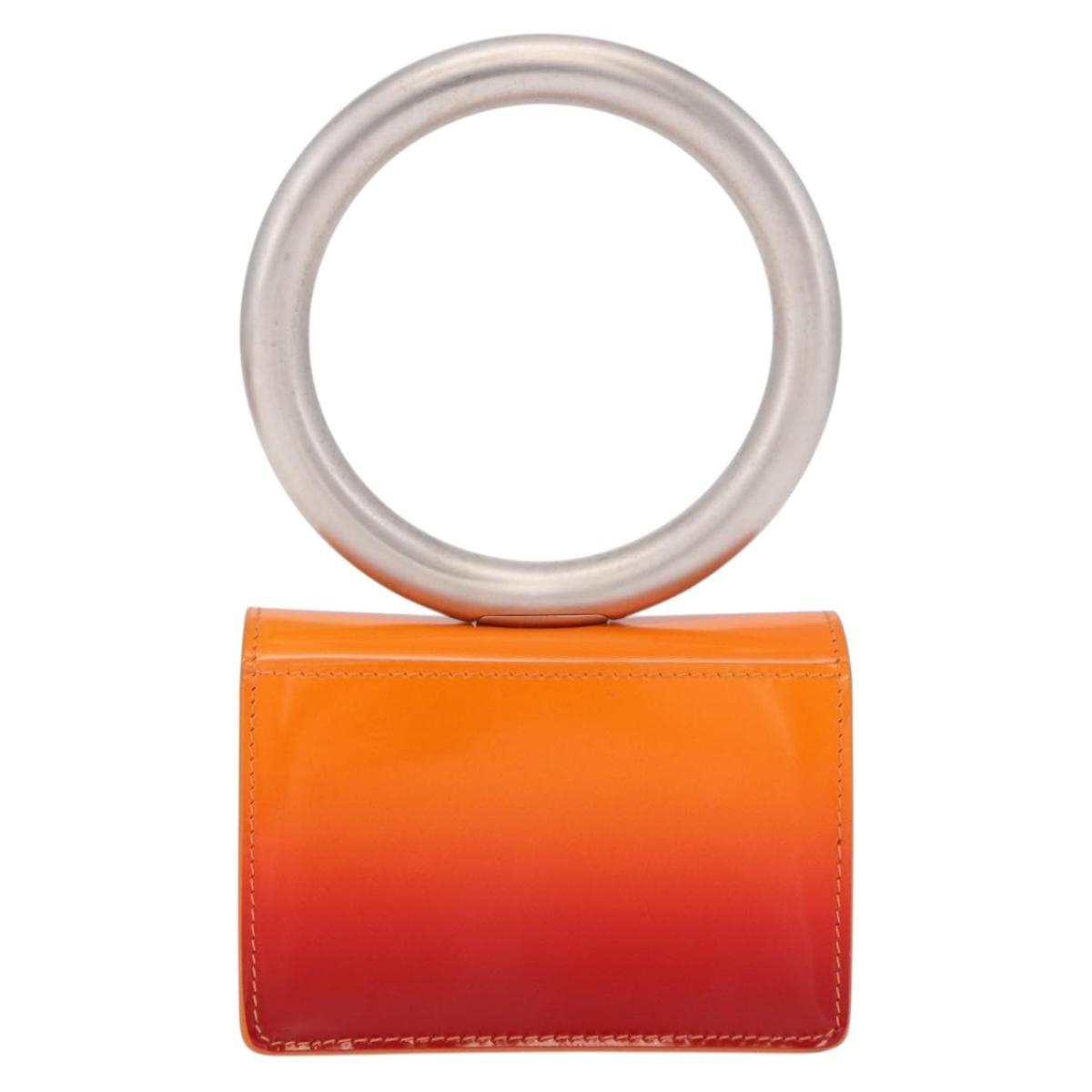 Salvatore Ferragamo Metal Hand Pouch Patent leather Orange Silver Auth 208342M